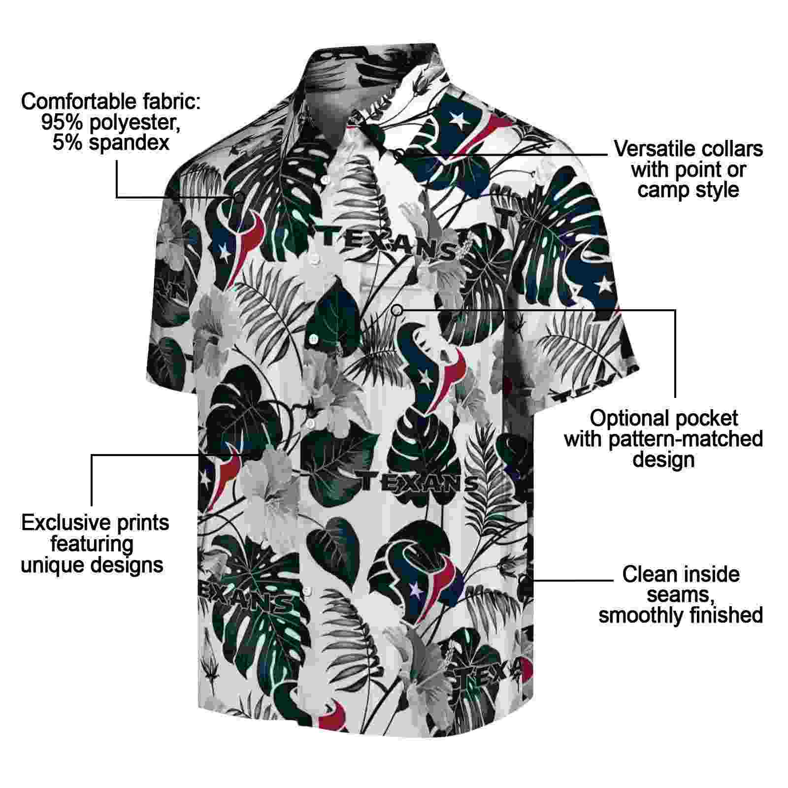 houston texans tropical plants blue white hawaiian shirt new arrival