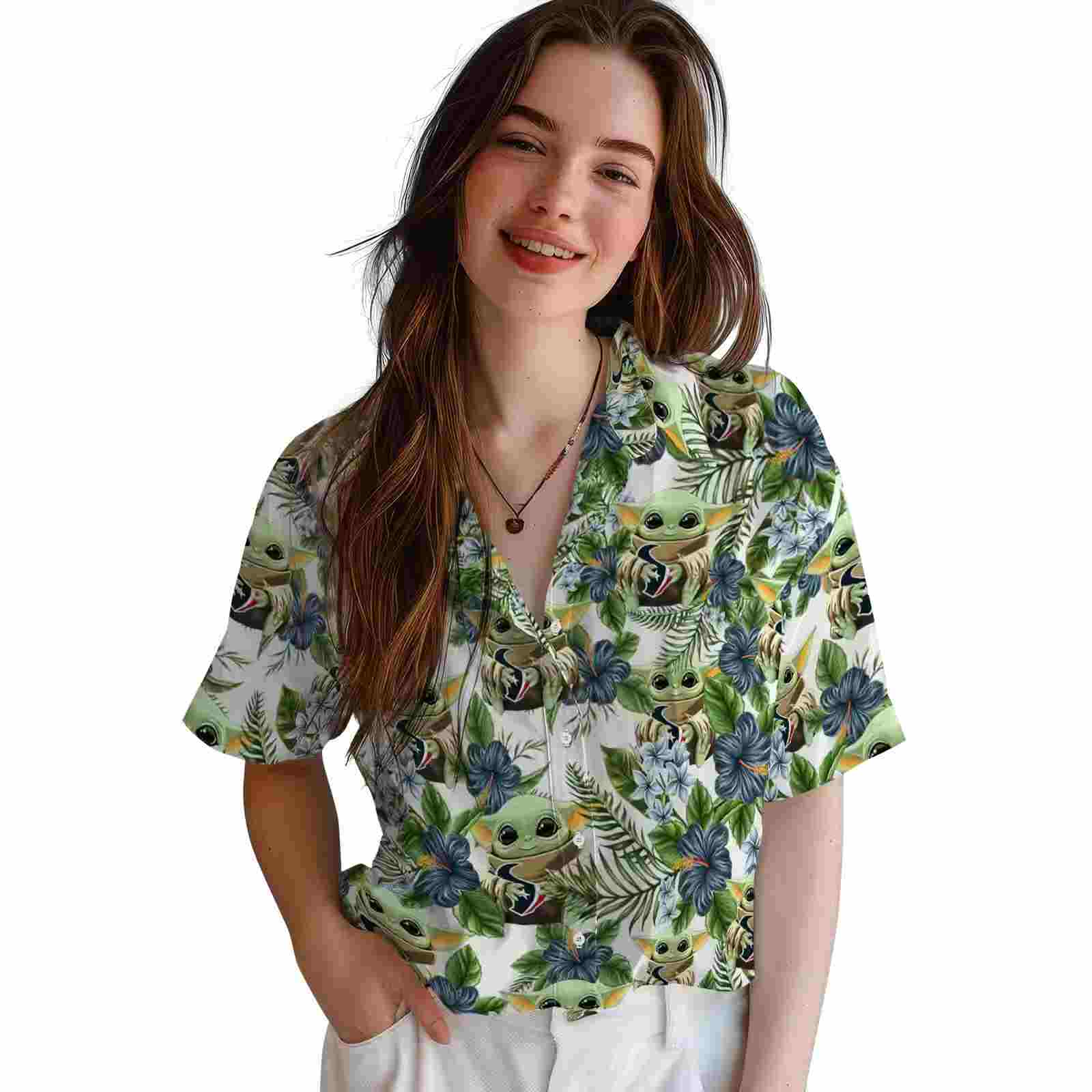 houston texans tropical yoda green hawaiian shirt latest model