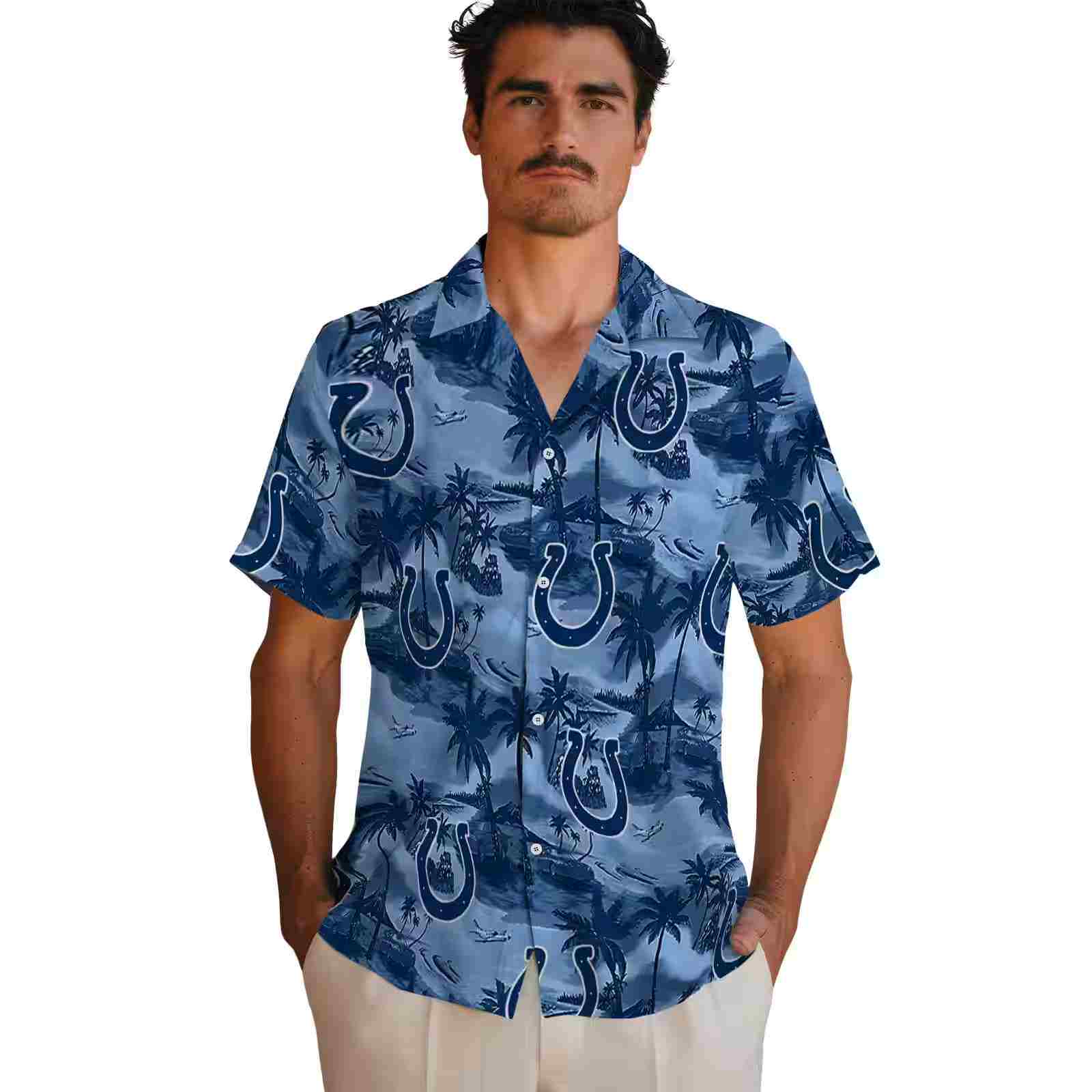 indianapolis colts coastal palms blue hawaiian shirt fashion forward