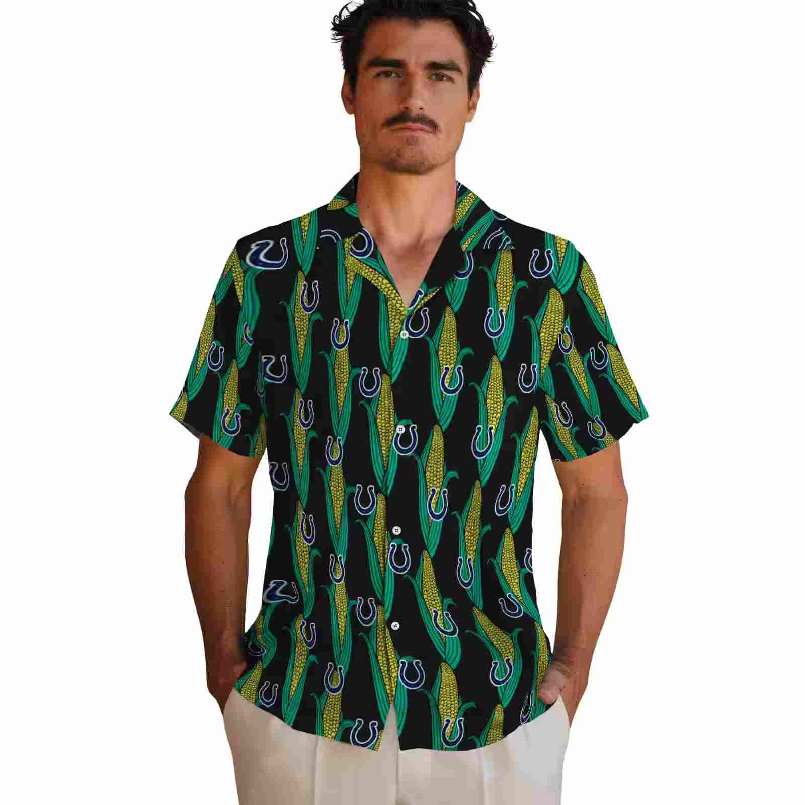 indianapolis colts corn motifs black green hawaiian shirt fashion forward