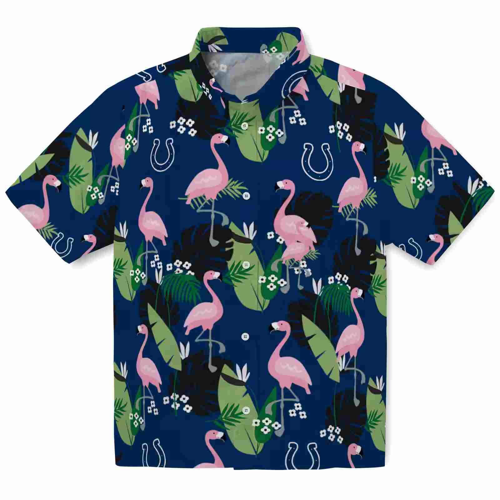 Indianapolis Colts Flamingo Leaf Motif Blue Hawaiian Shirt