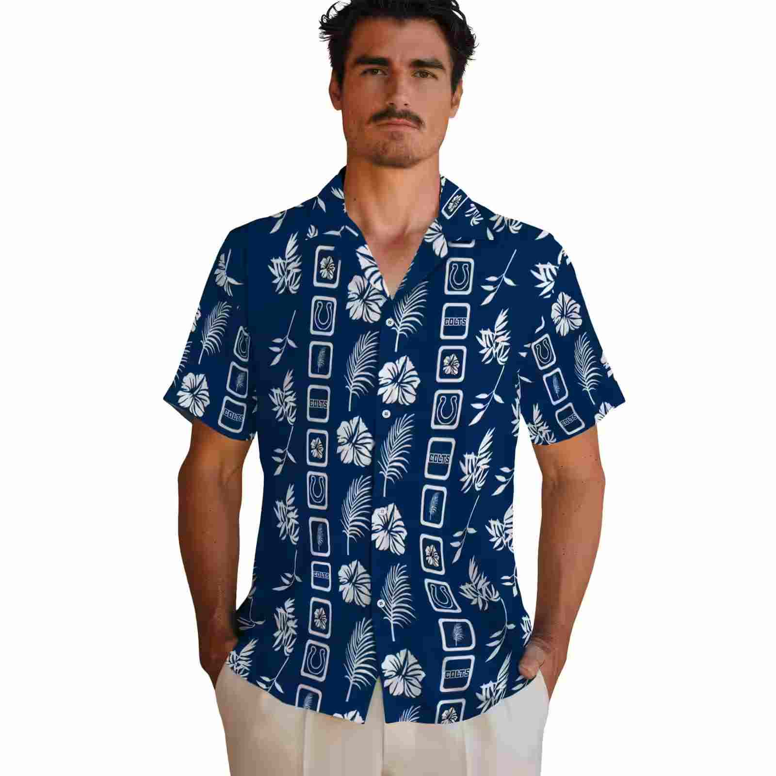 indianapolis colts framed floral blue hawaiian shirt fashion forward