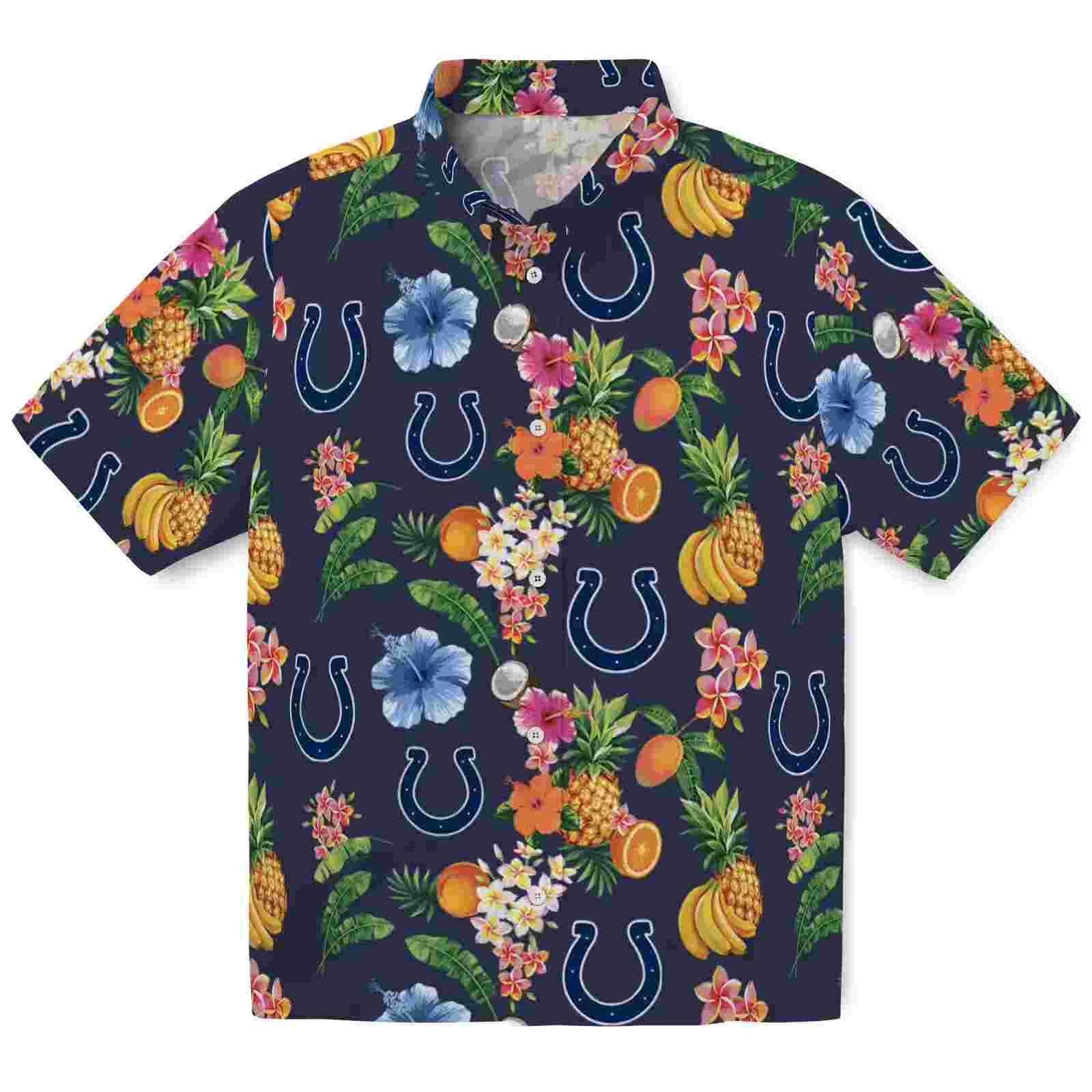 Indianapolis Colts Hibiscus And Fruit Navy Blue Hawaiian Shirt