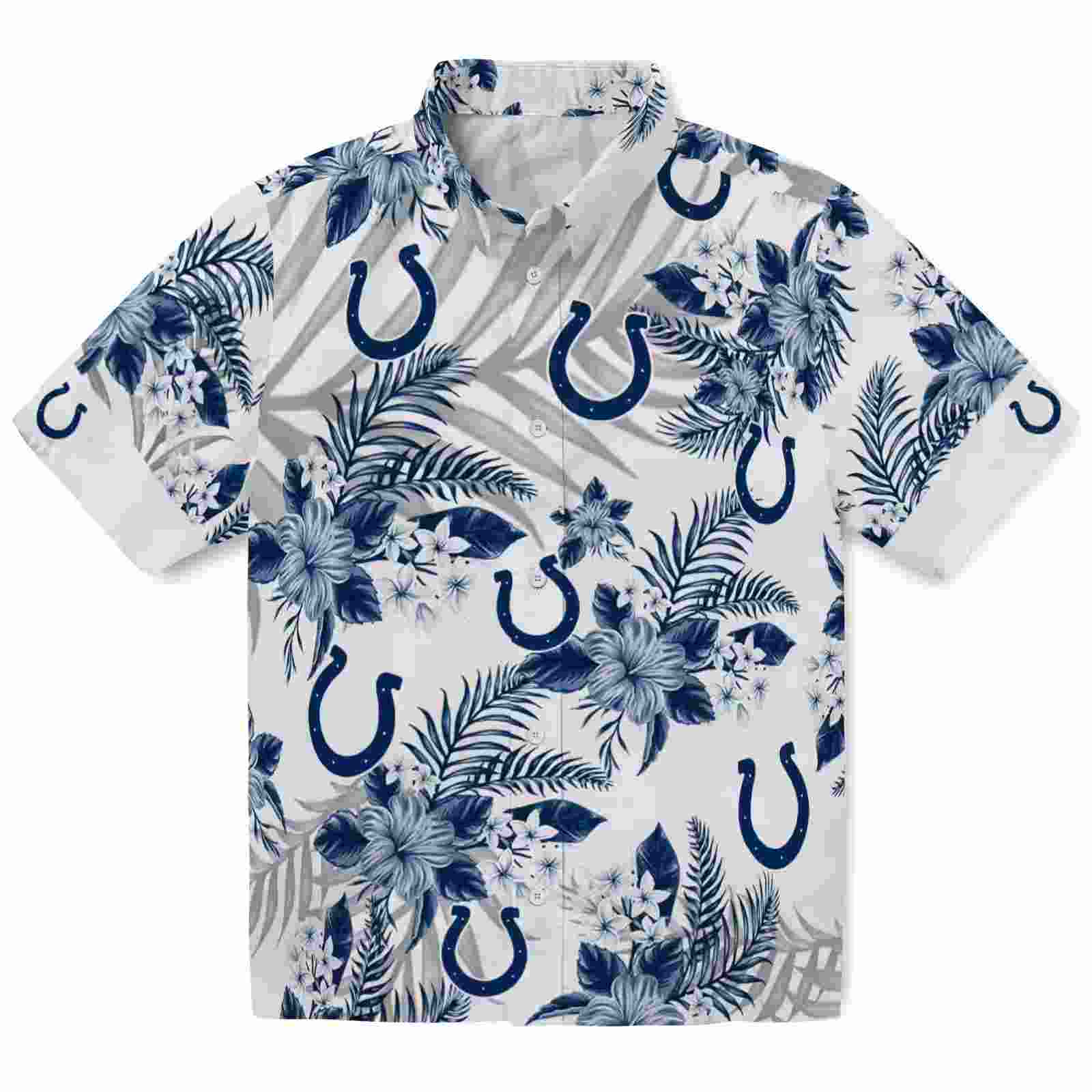 Indianapolis Colts Hibiscus Palm Leaves Blue White Hawaiian Shirt