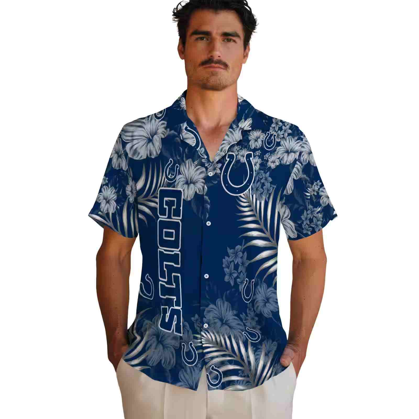 indianapolis colts hibiscus print blue hawaiian shirt fashion forward