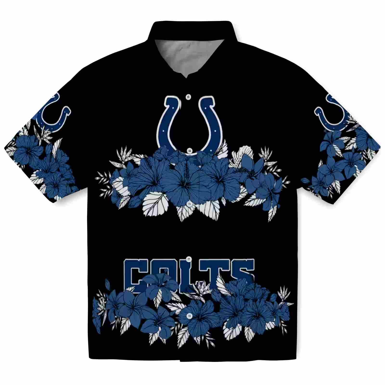 Indianapolis Colts Hibiscus Stripe Blue Black Hawaiian Shirt