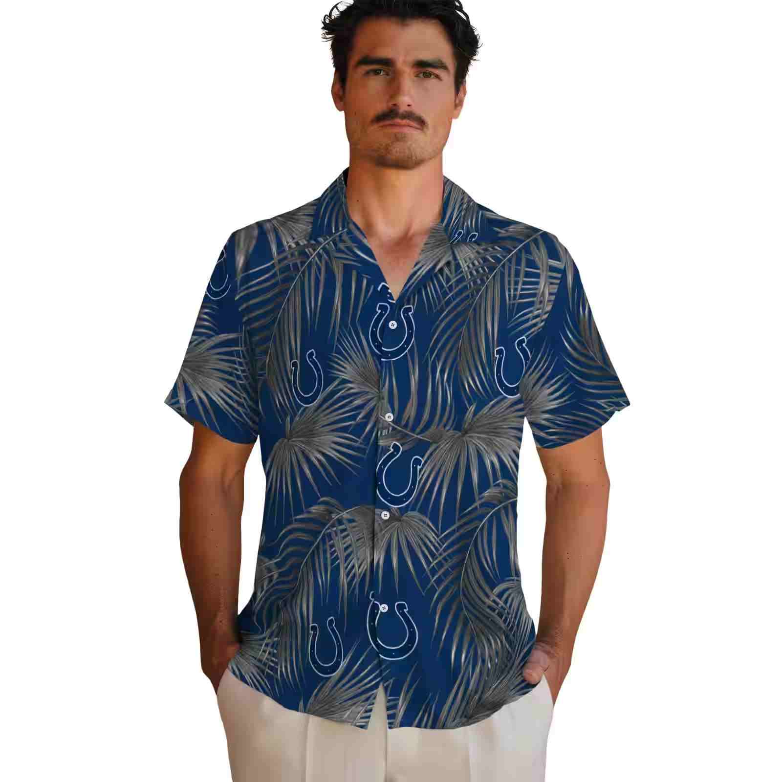 indianapolis colts leafy palms blue hawaiian shirt fashion forward