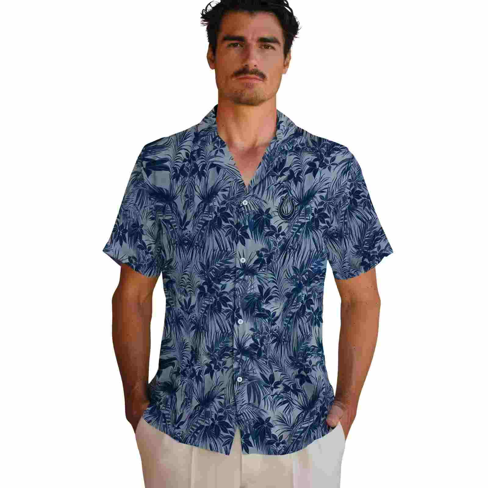 indianapolis colts leafy pattern blue hawaiian shirt fashion forward