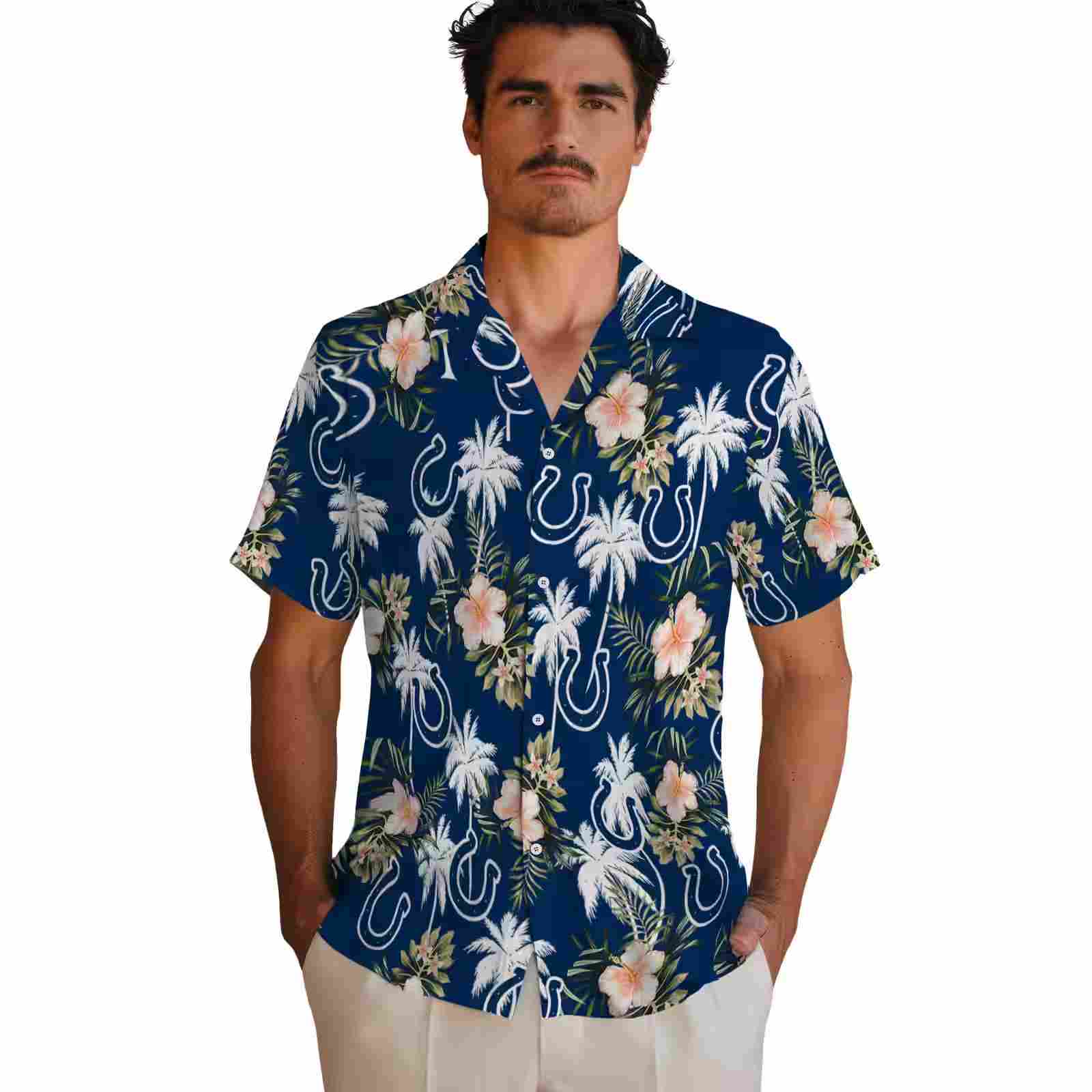 indianapolis colts palm tree flower blue hawaiian shirt fashion forward