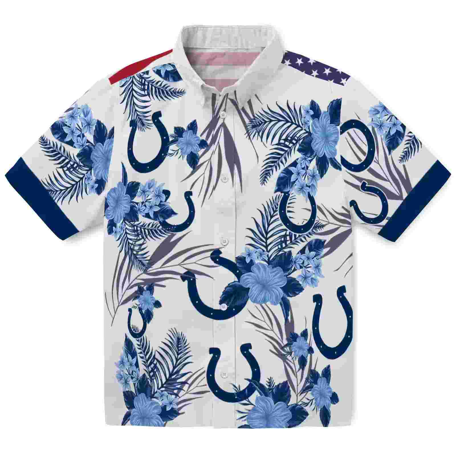 Indianapolis Colts Patriotic Hibiscus Design Blue White Hawaiian Shirt