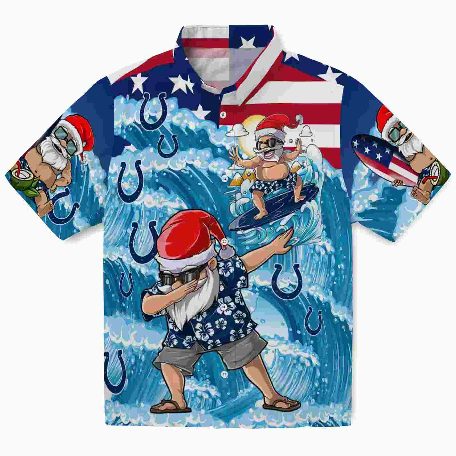 Indianapolis Colts Surfing Santa Blue Hawaiian Shirt