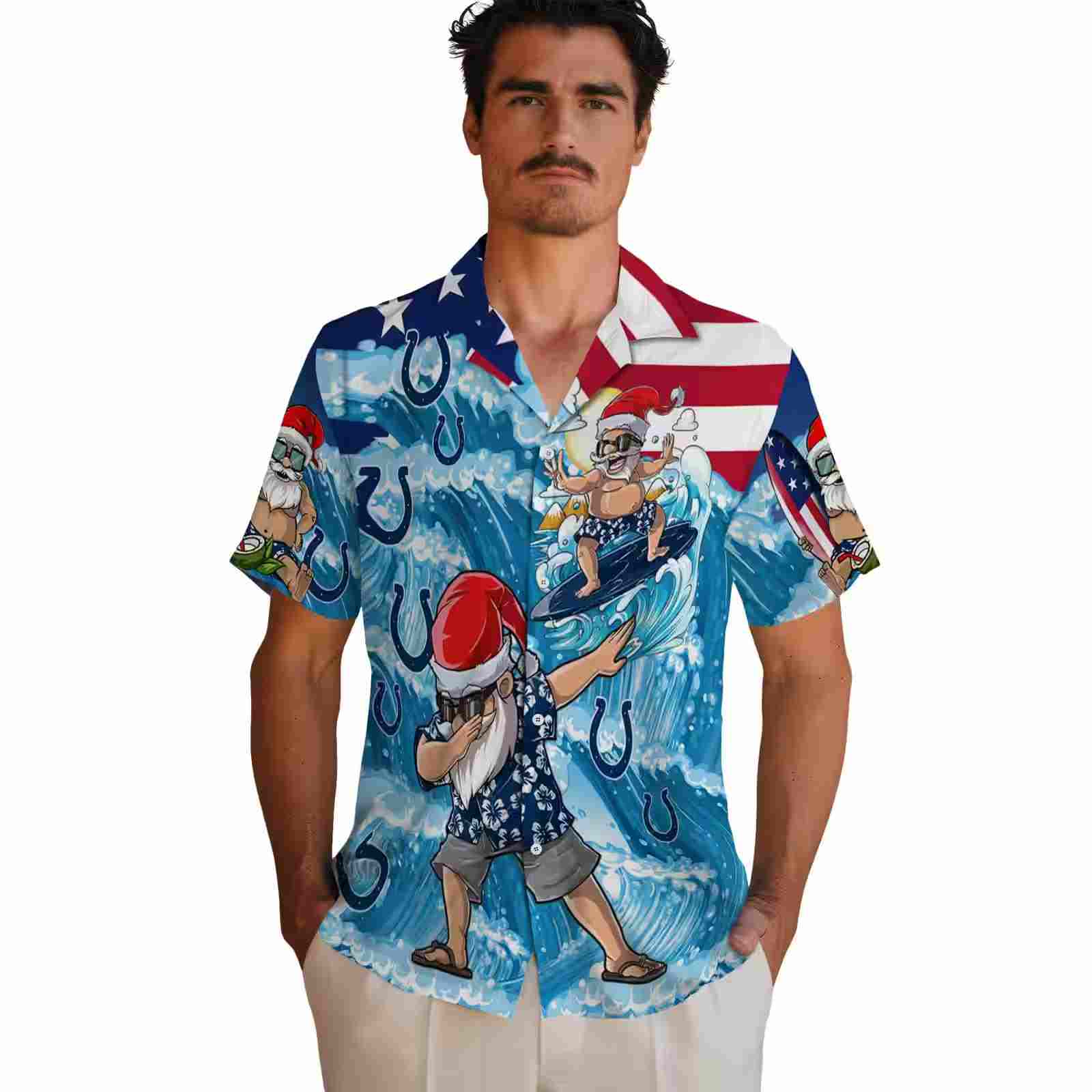 indianapolis colts surfing santa blue hawaiian shirt fashion forward