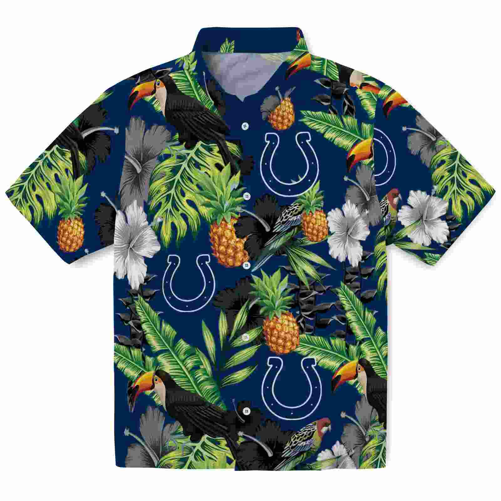 Indianapolis Colts Toucan Hibiscus Pineapple Blue Green Hawaiian Shirt