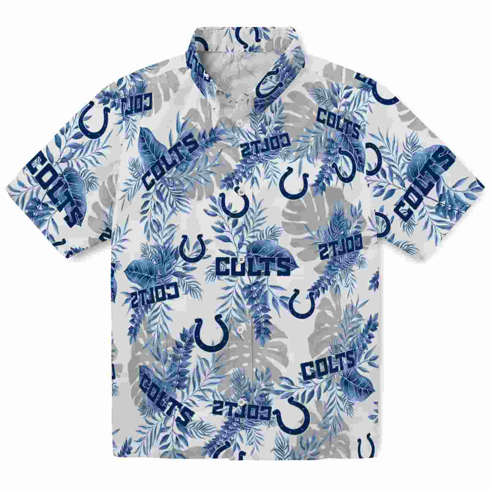 Indianapolis Colts Tropical Leaves Blue White Hawaiian Shirt