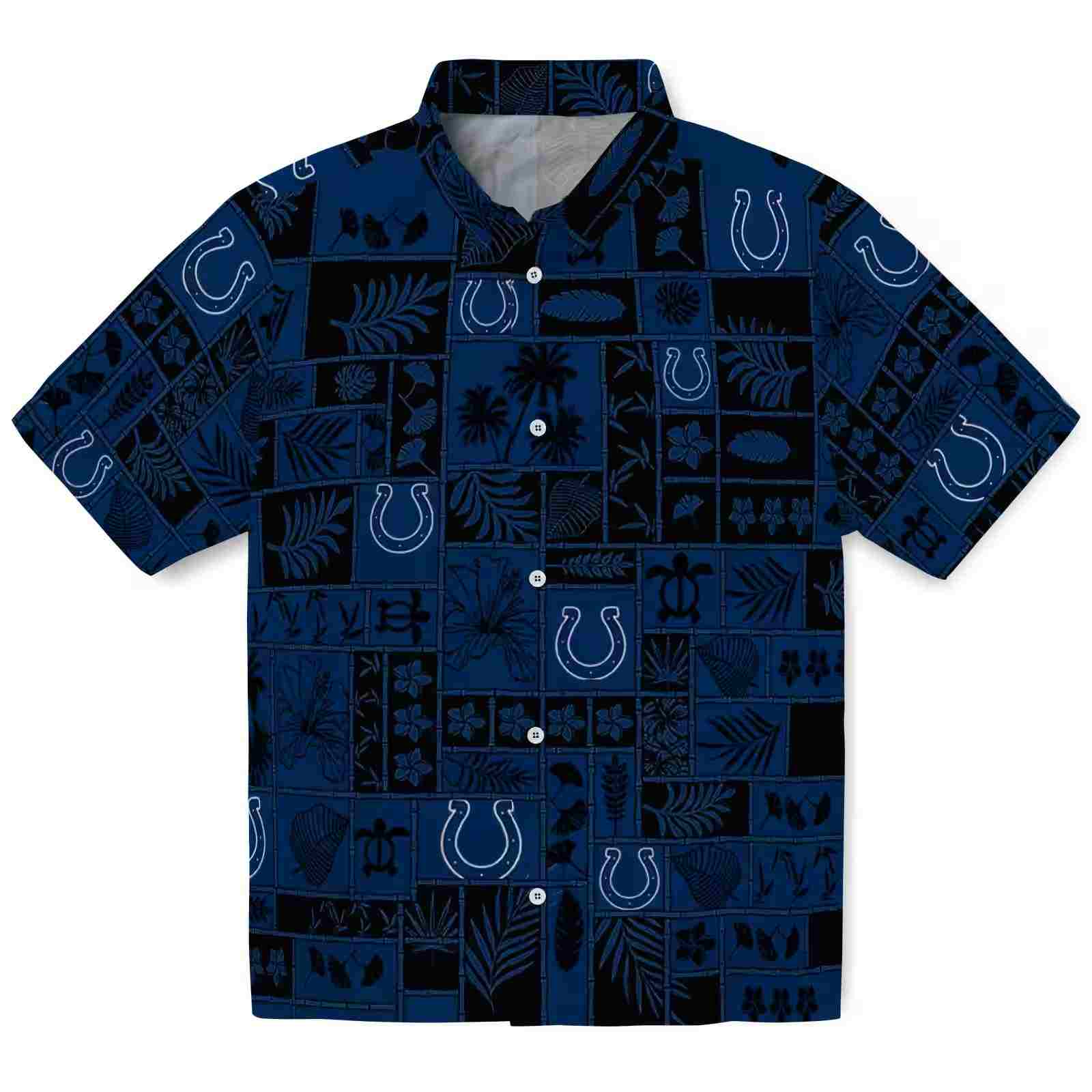 Indianapolis Colts Tropical Patchwork Blue Black Hawaiian Shirt