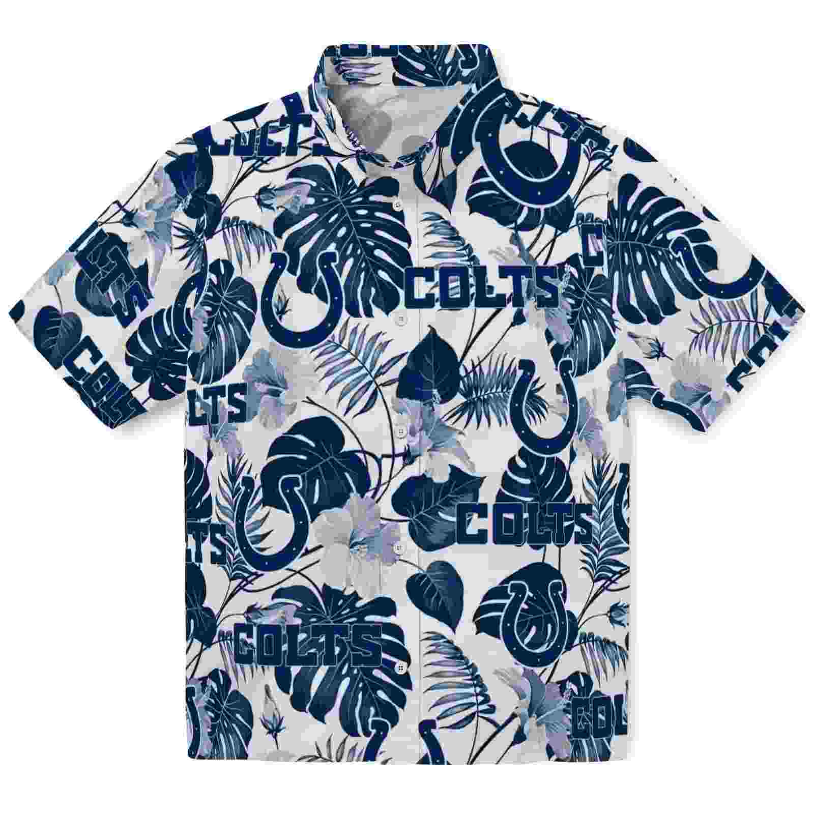 Indianapolis Colts Tropical Plants Blue White Hawaiian Shirt