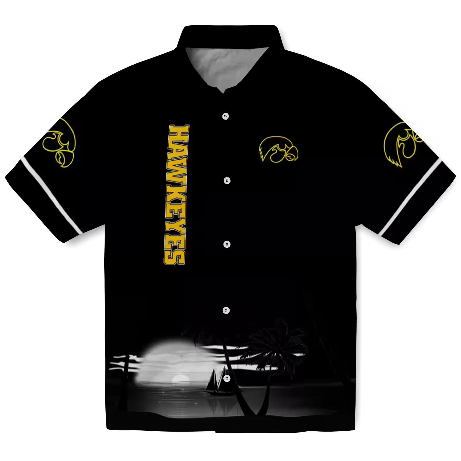 Iowa Hawkeyes Beach Sunset Black Hawaiian Shirt