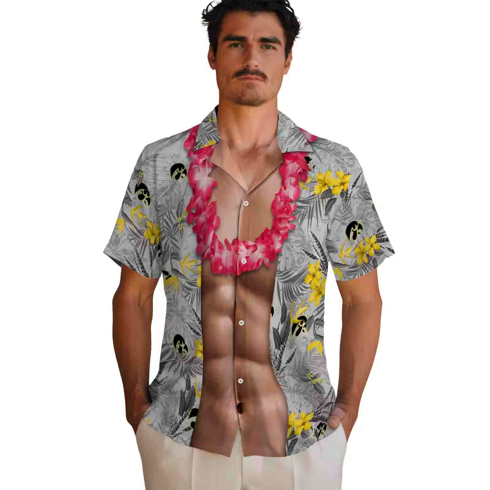 iowa hawkeyes chest illusion black hawaiian shirt fashion forward