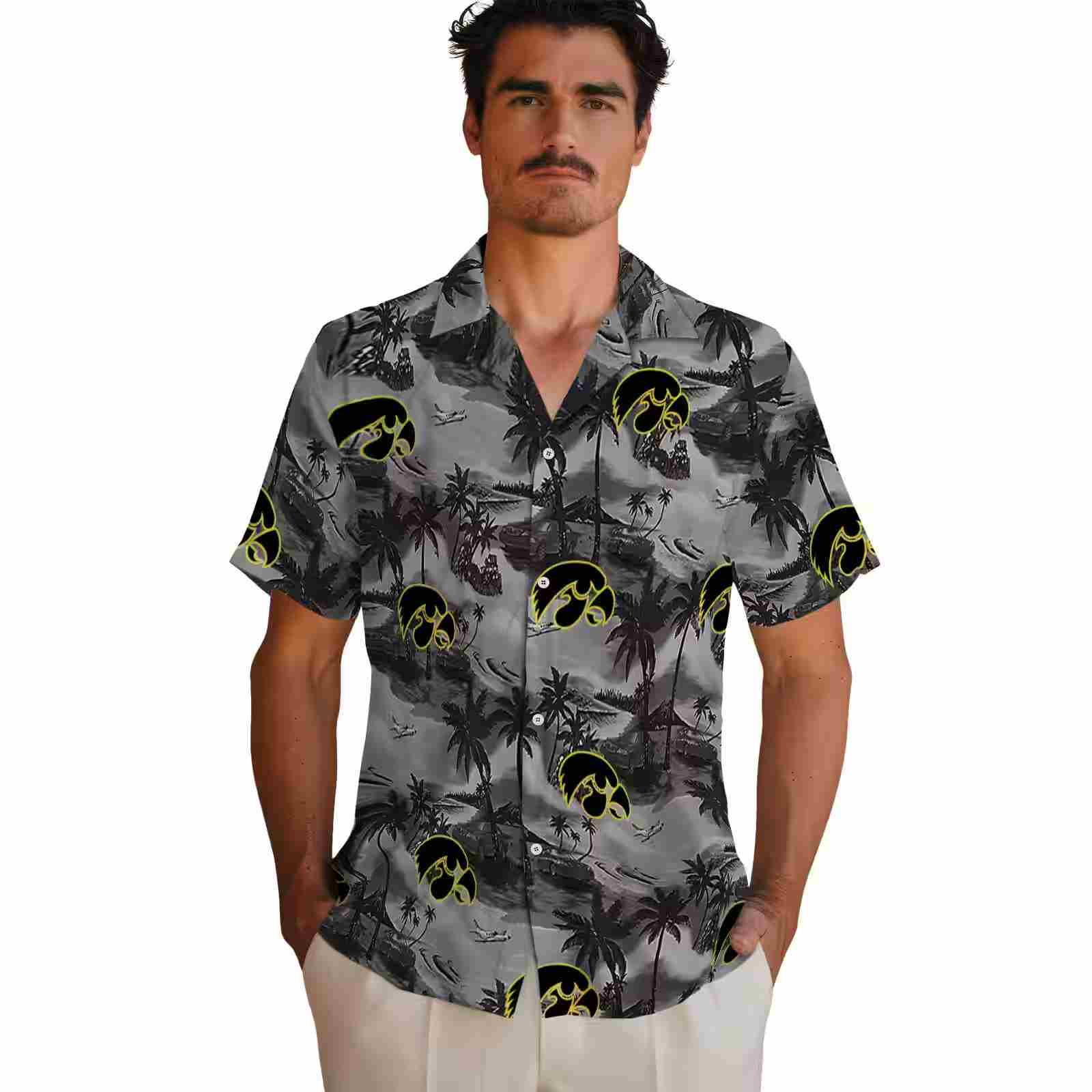 iowa hawkeyes coastal palms black hawaiian shirt fashion forward