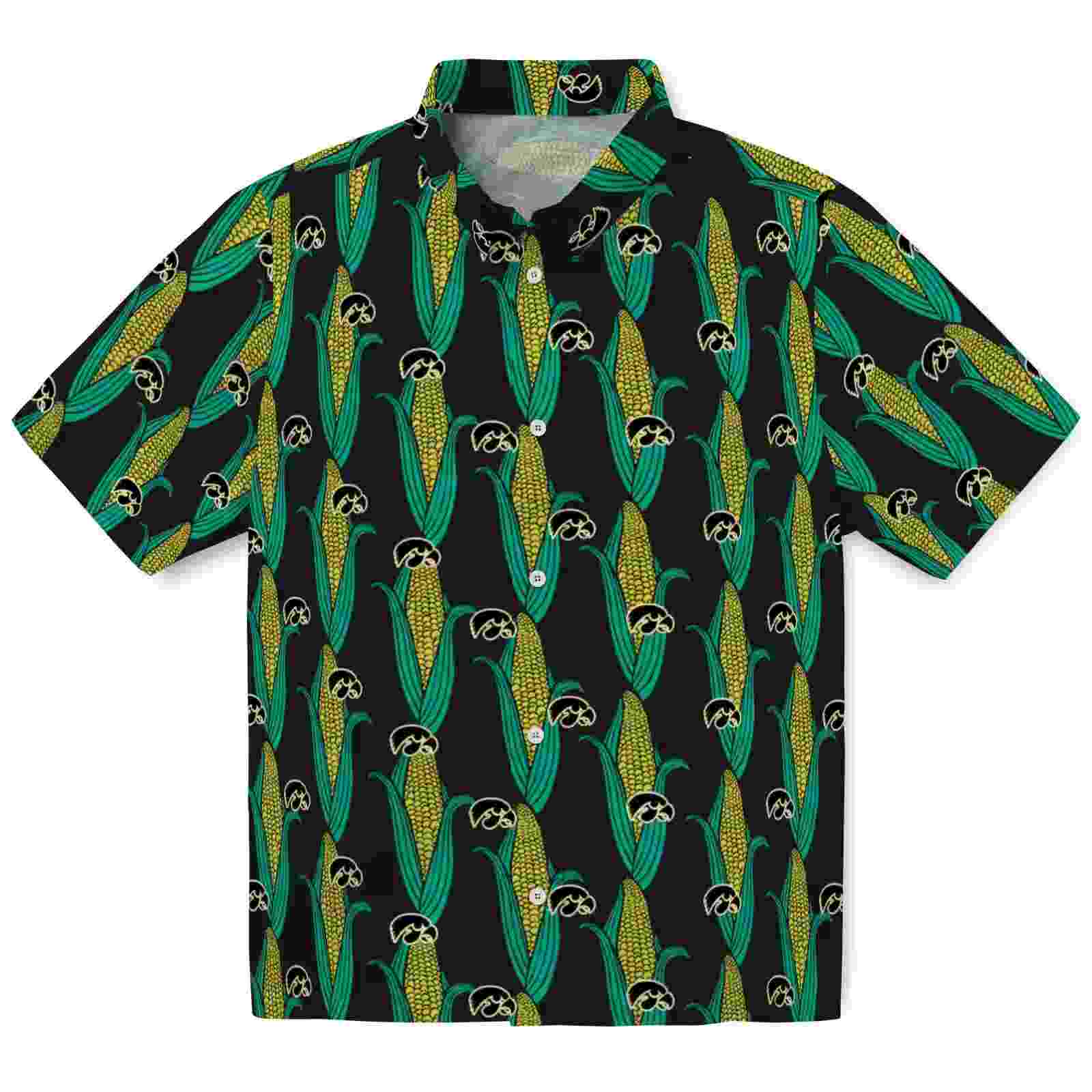 Iowa Hawkeyes Corn Motifs Black Green Hawaiian Shirt