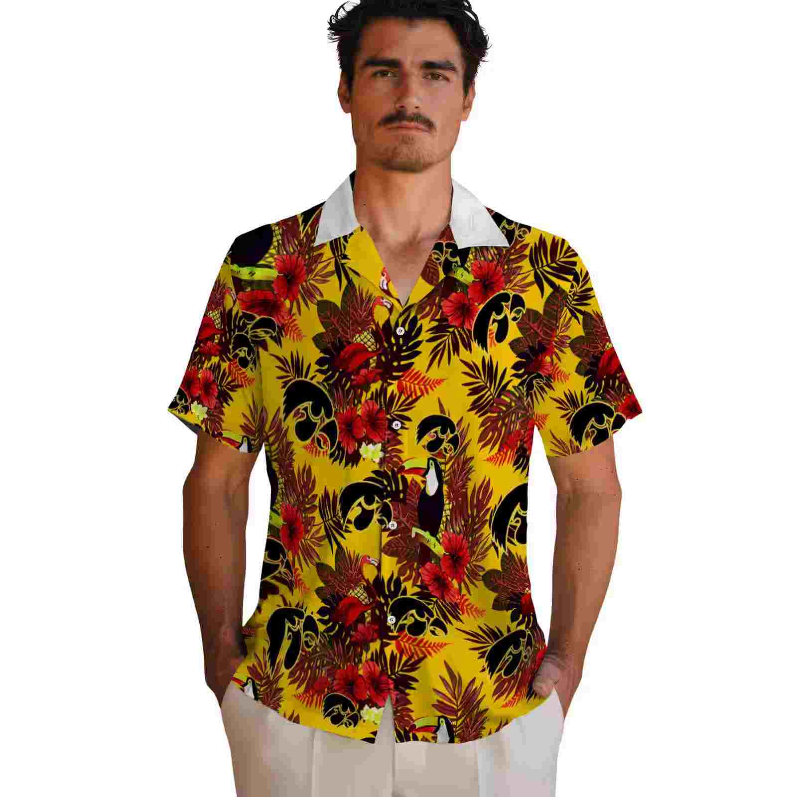 iowa hawkeyes floral toucan black red hawaiian shirt fashion forward