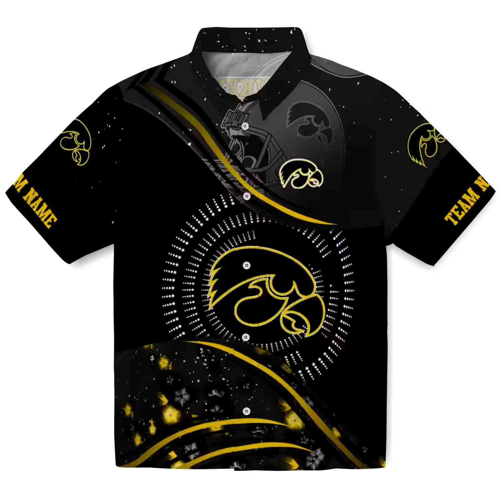 Iowa Hawkeyes Football Wave Black Hawaiian Shirt