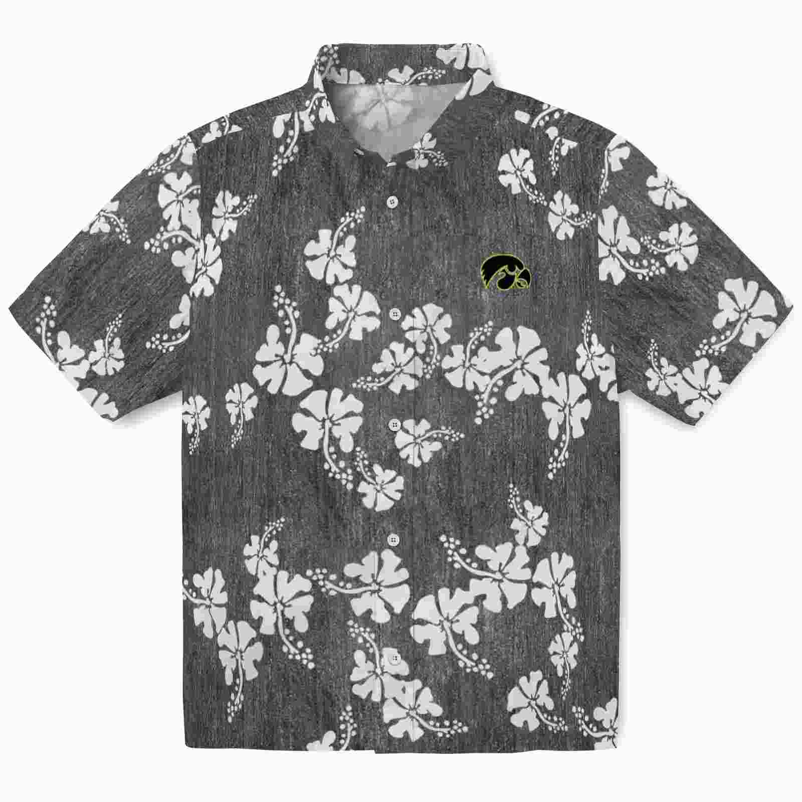 Iowa Hawkeyes Hibiscus Clusters Black Hawaiian Shirt