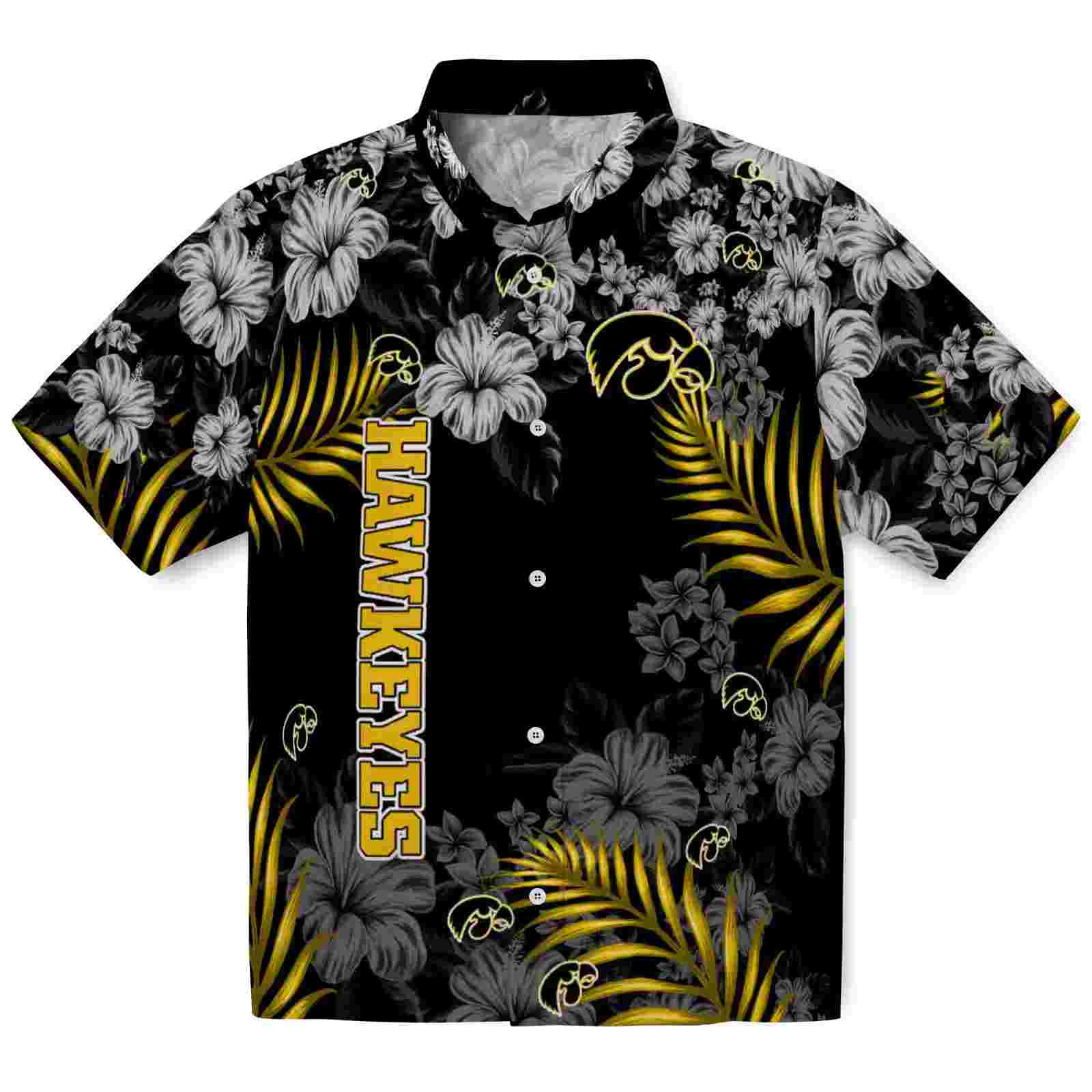 Iowa Hawkeyes Hibiscus Print Black Hawaiian Shirt