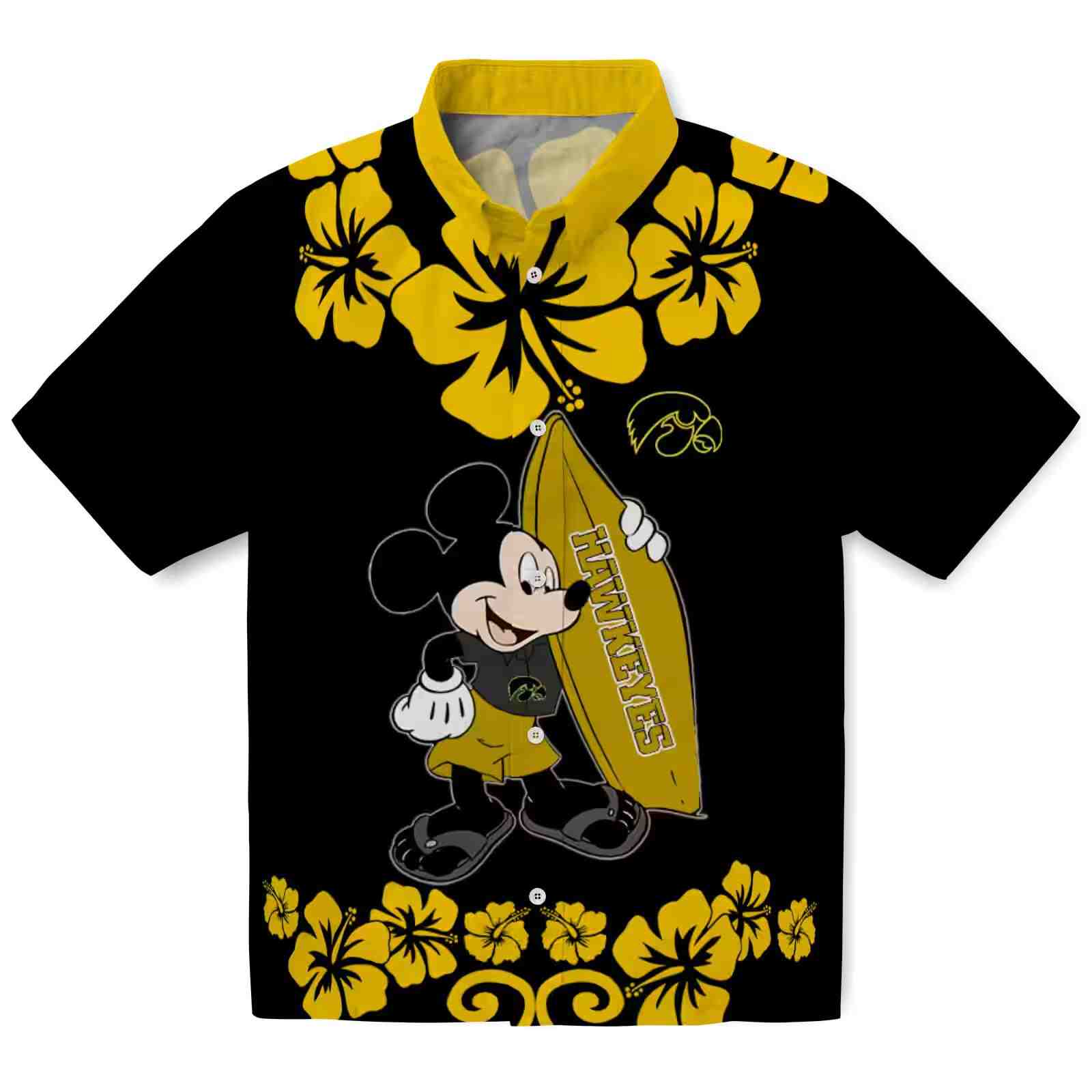 Iowa Hawkeyes Surfing Mickey Black Hawaiian Shirt