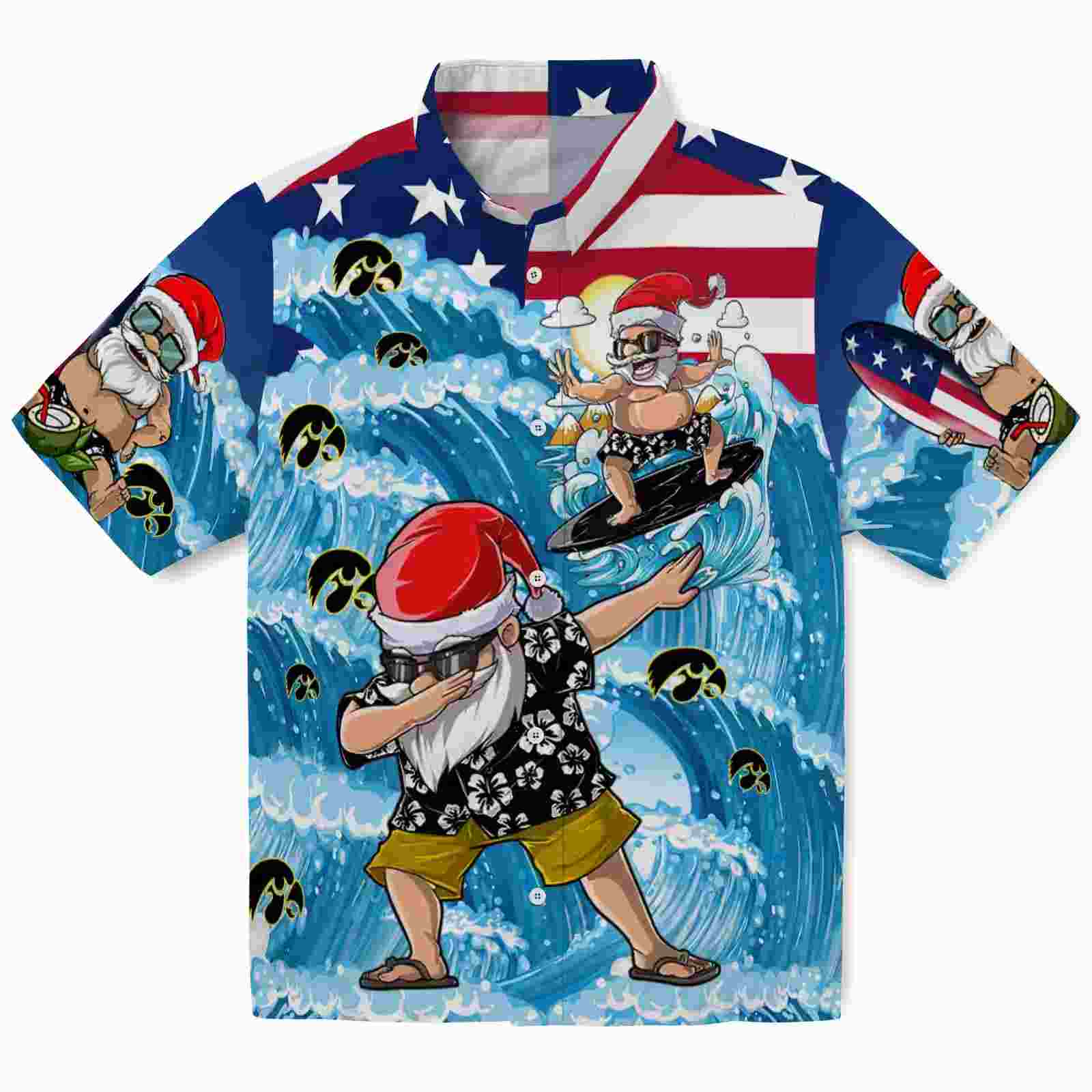 Iowa Hawkeyes Surfing Santa Blue Hawaiian Shirt