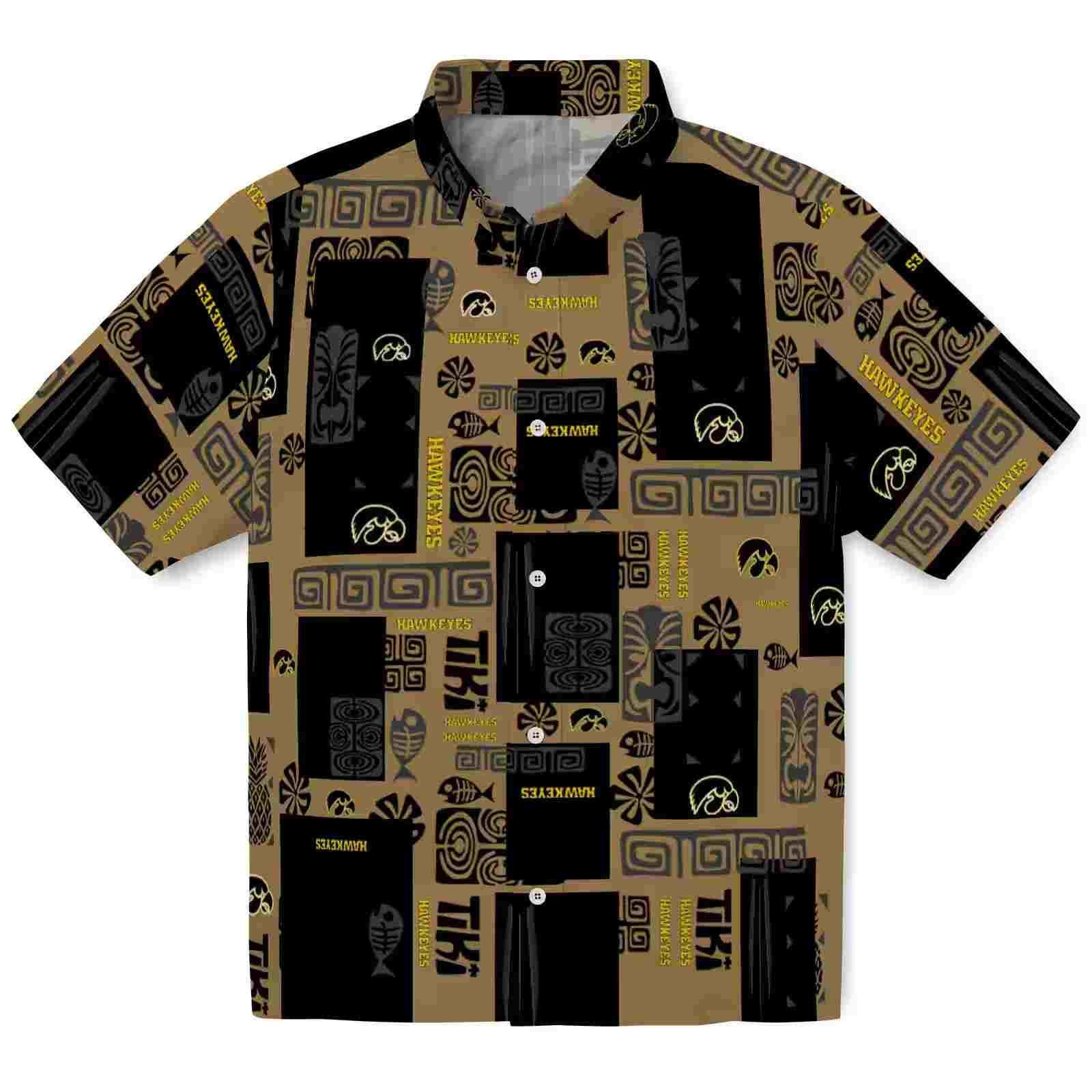 Iowa Hawkeyes Tribal Symbols Black Hawaiian Shirt