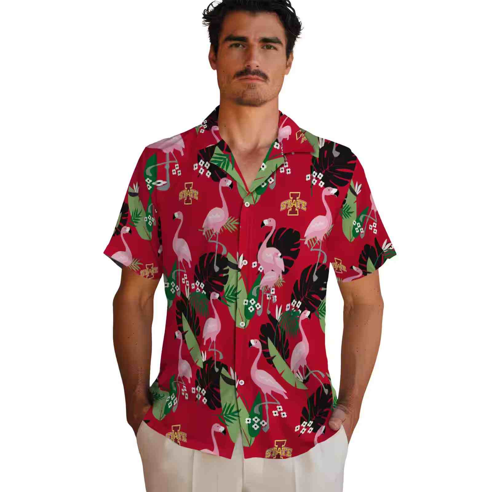 iowa state cyclones flamingo leaf motif red hawaiian shirt fashion forward