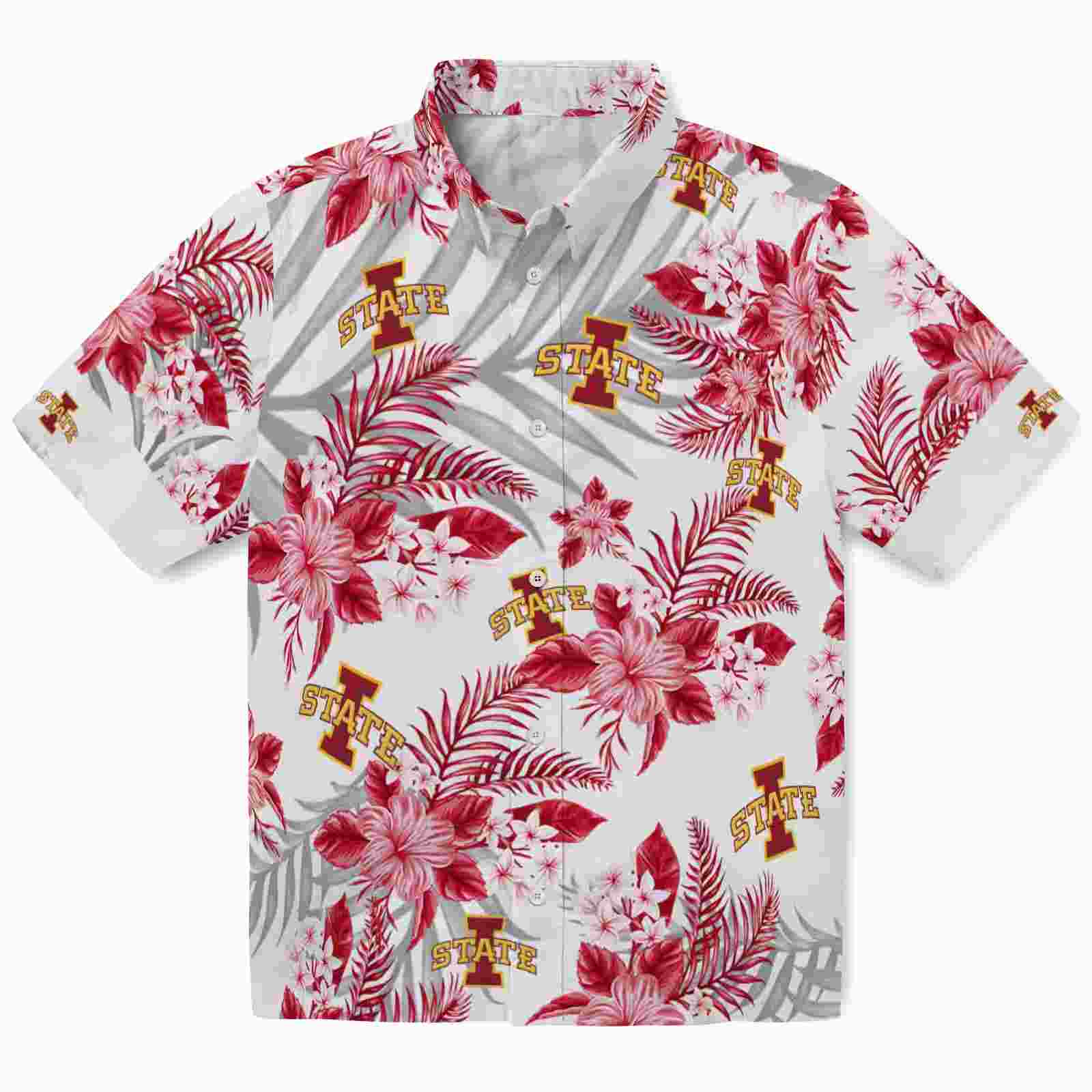 Iowa State Cyclones Hibiscus Palm Leaves Red White Hawaiian Shirt