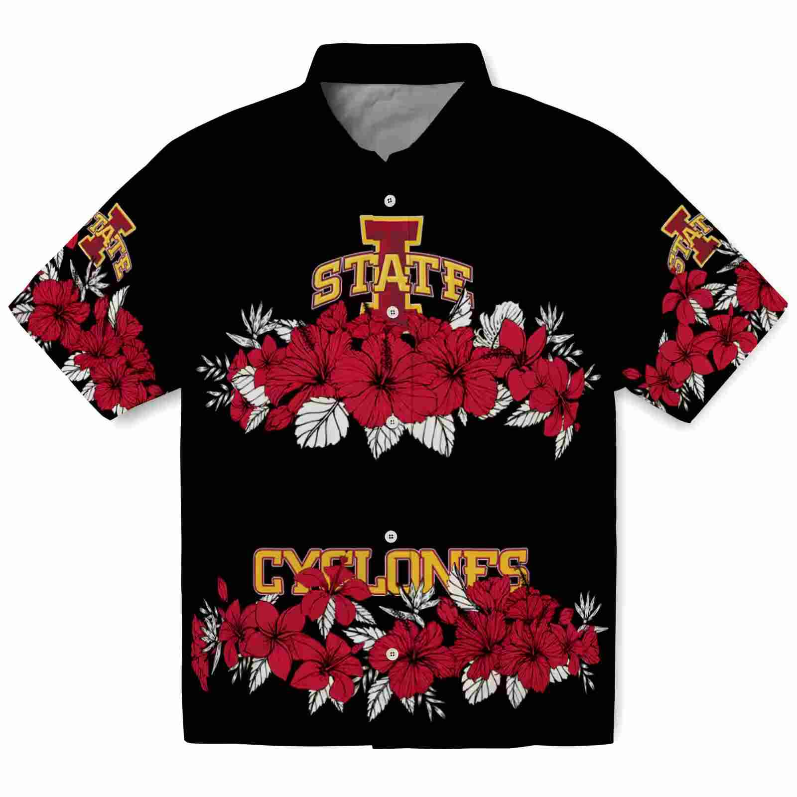 Iowa State Cyclones Hibiscus Stripe Red Black Hawaiian Shirt