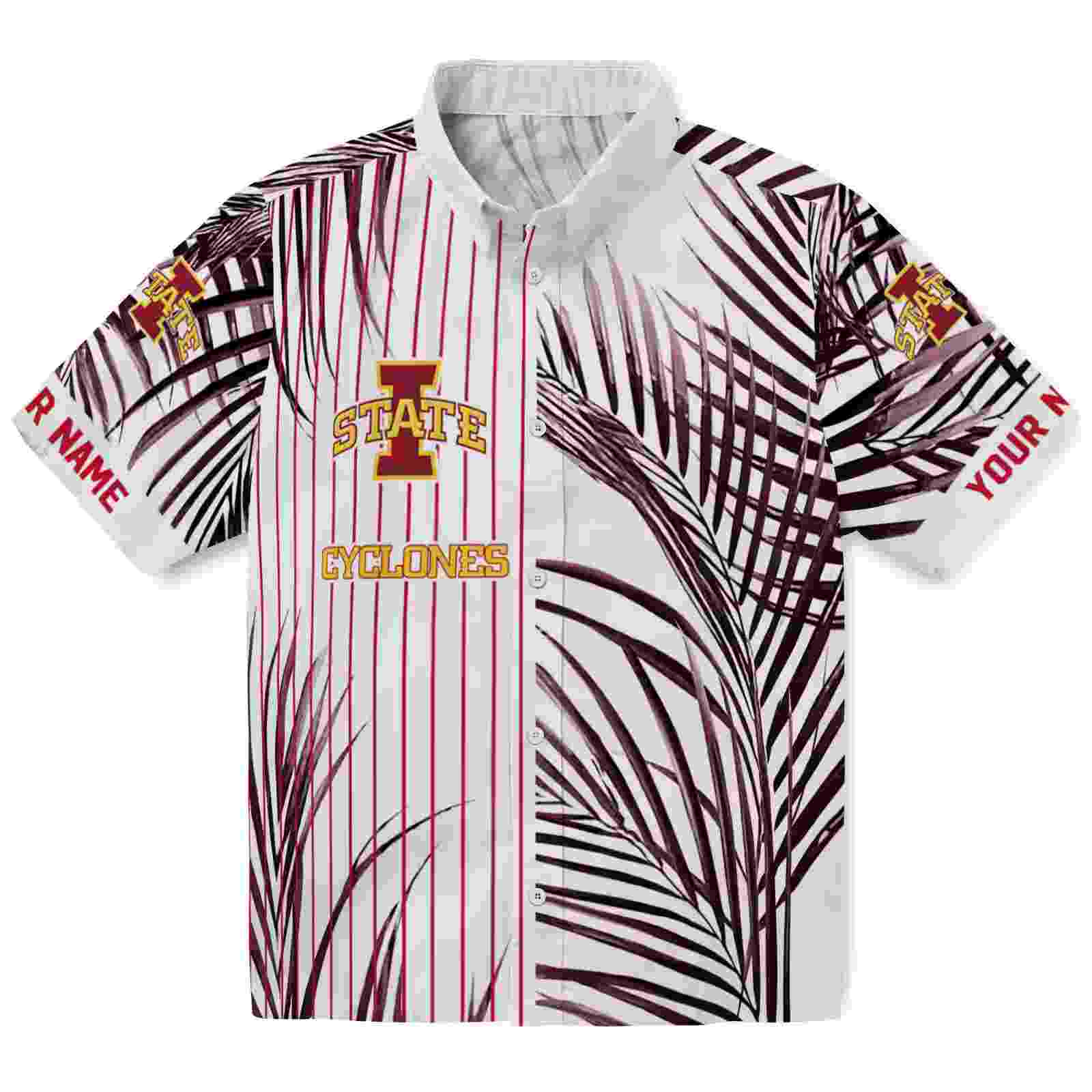 Iowa State Cyclones Palm Stripes Red Black White Hawaiian Shirt