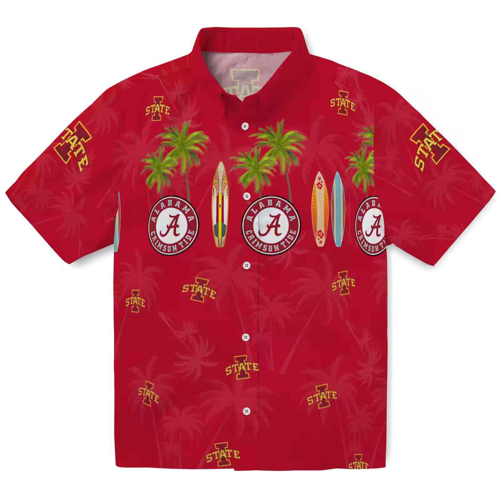 Iowa State Cyclones Surfboard Palm Red Hawaiian Shirt