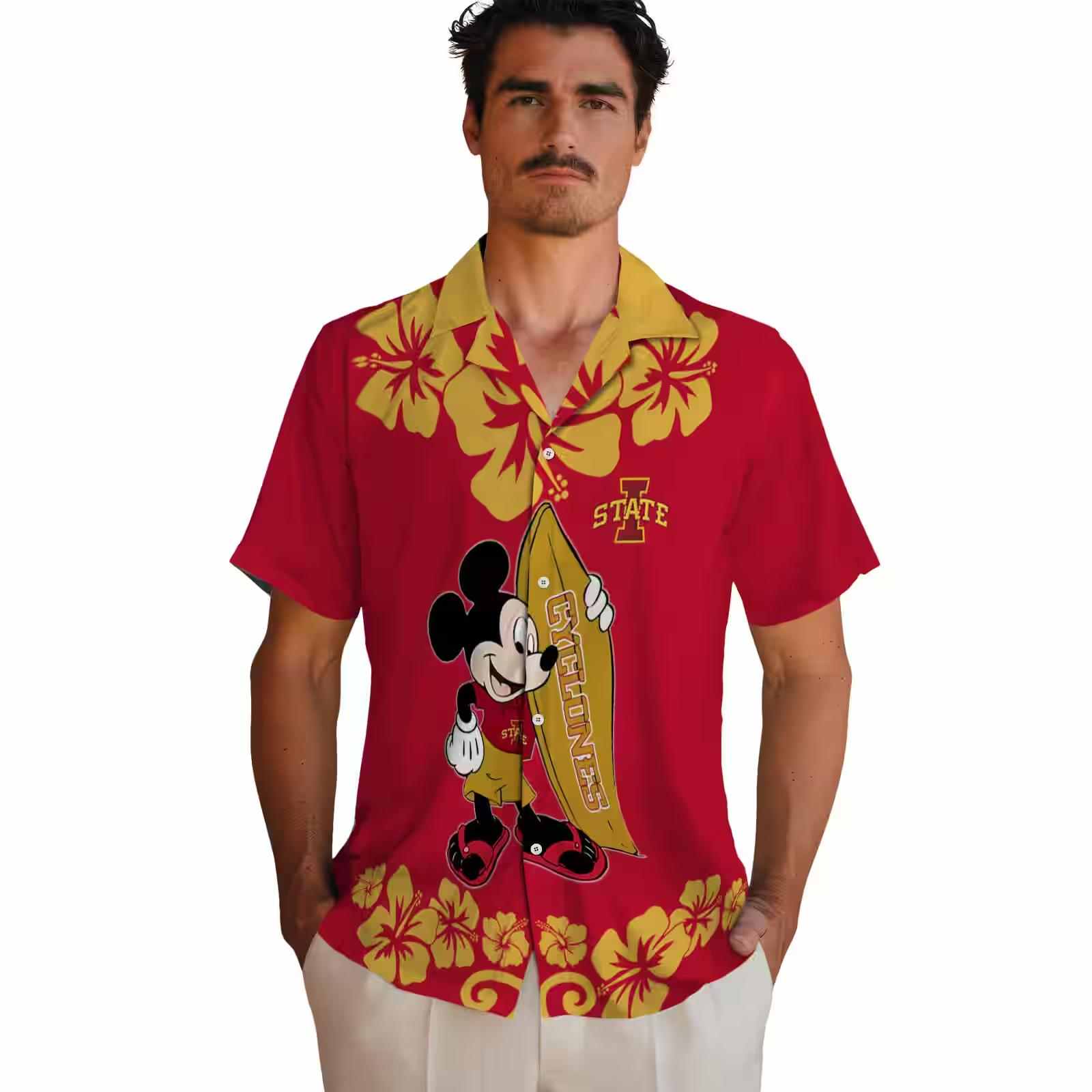 iowa state cyclones surfing mickey red hawaiian shirt fashion forward