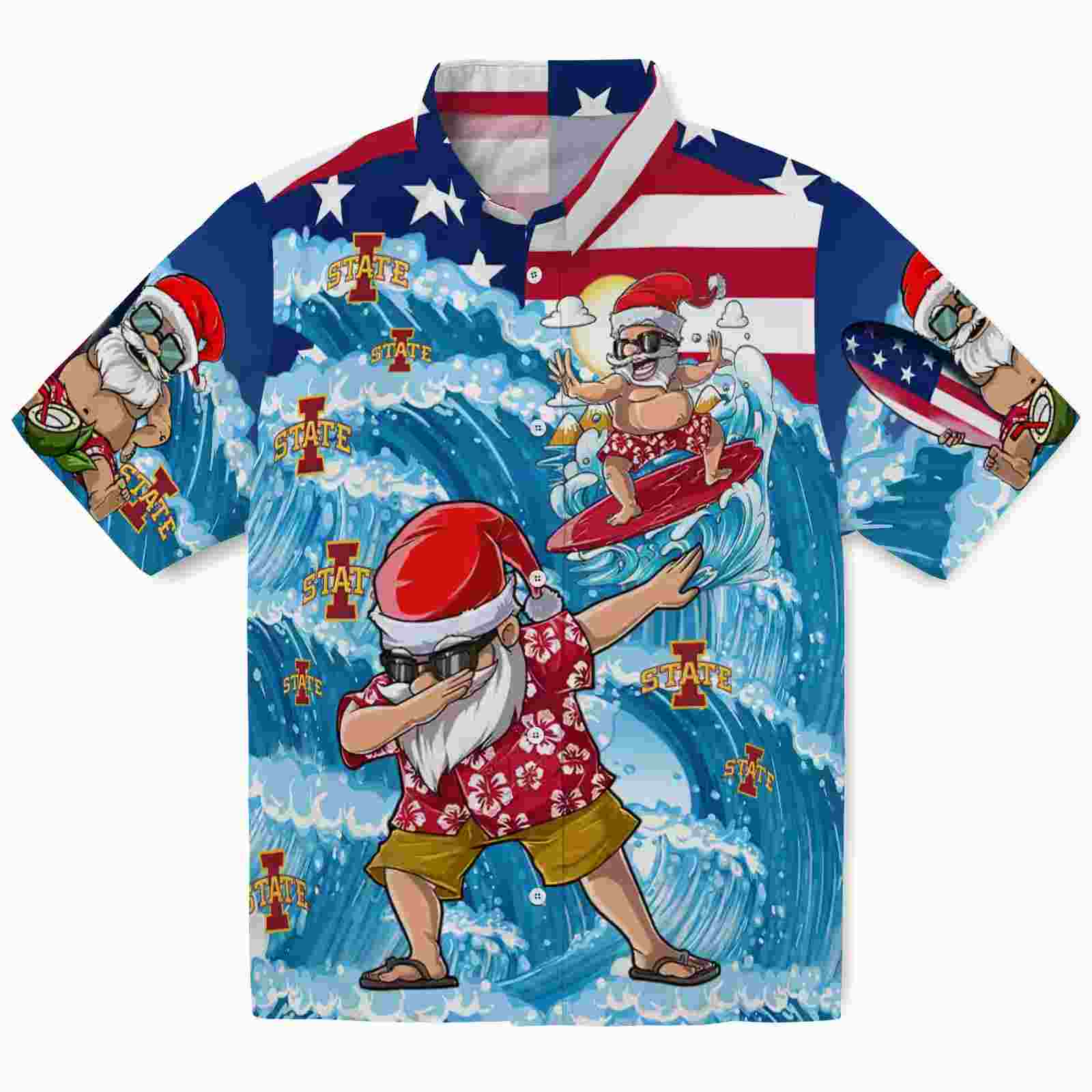 Iowa State Cyclones Surfing Santa Blue Hawaiian Shirt