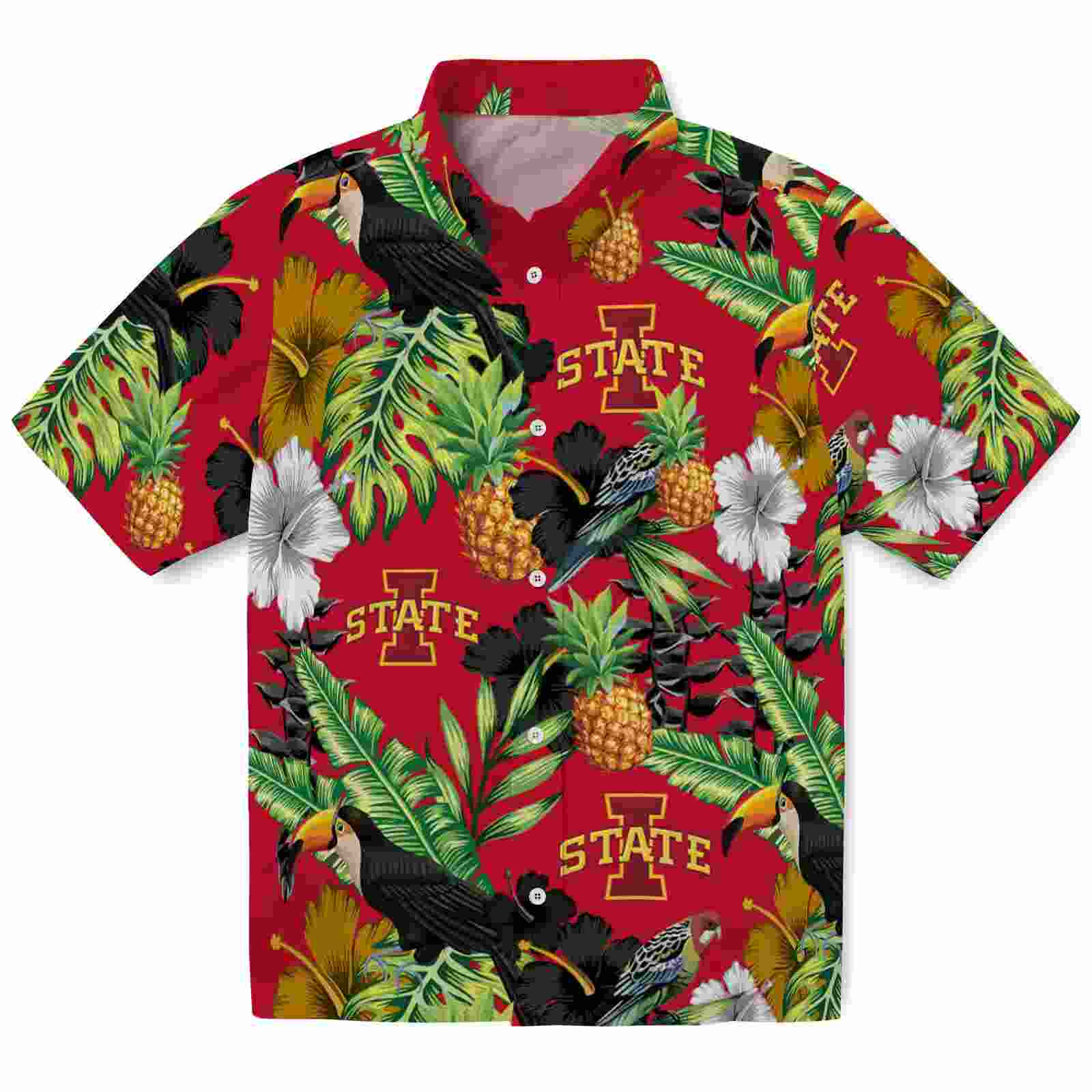 Iowa State Cyclones Toucan Hibiscus Pineapple Red Green Hawaiian Shirt