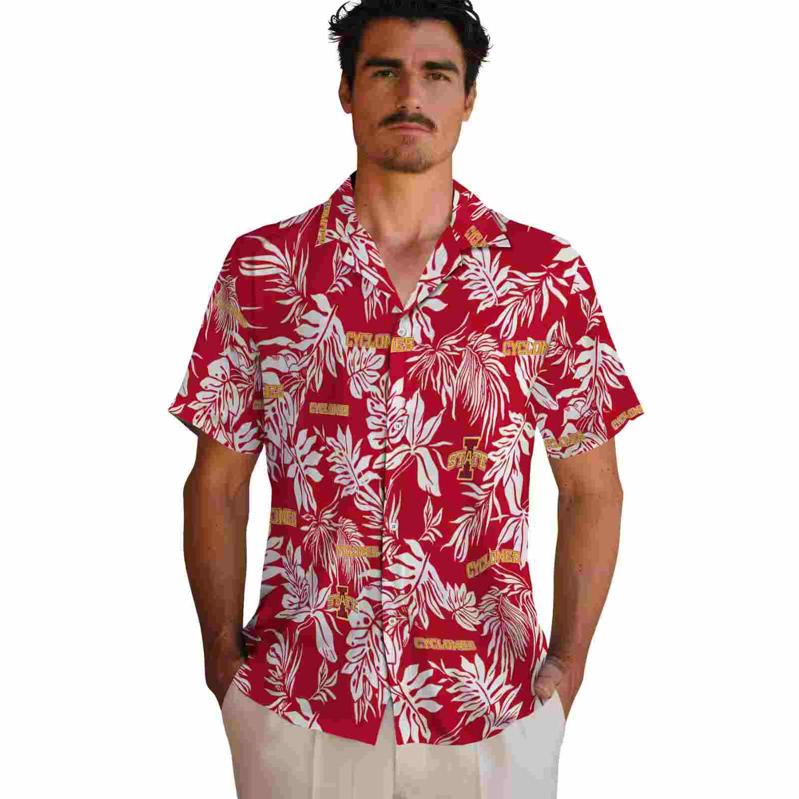 iowa state cyclones tropical leaf red white hawaiian shirt fashion forward