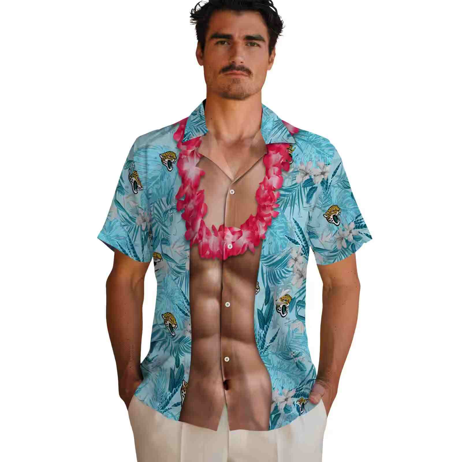 jacksonville jaguars chest illusion teal hawaiian shirt fashion forward