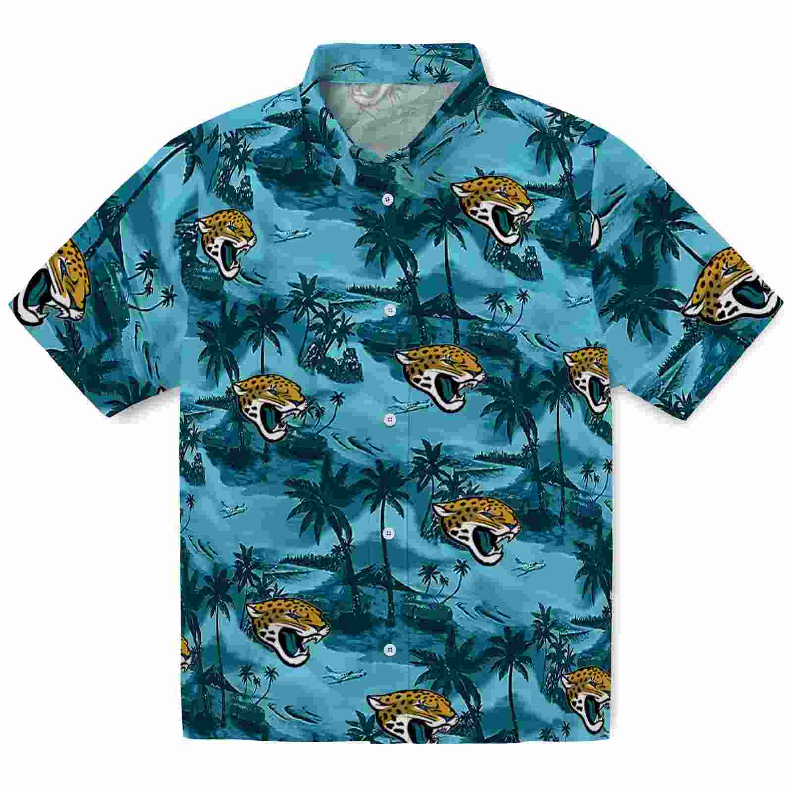 Jacksonville Jaguars Coastal Palms Teal Hawaiian Shirt