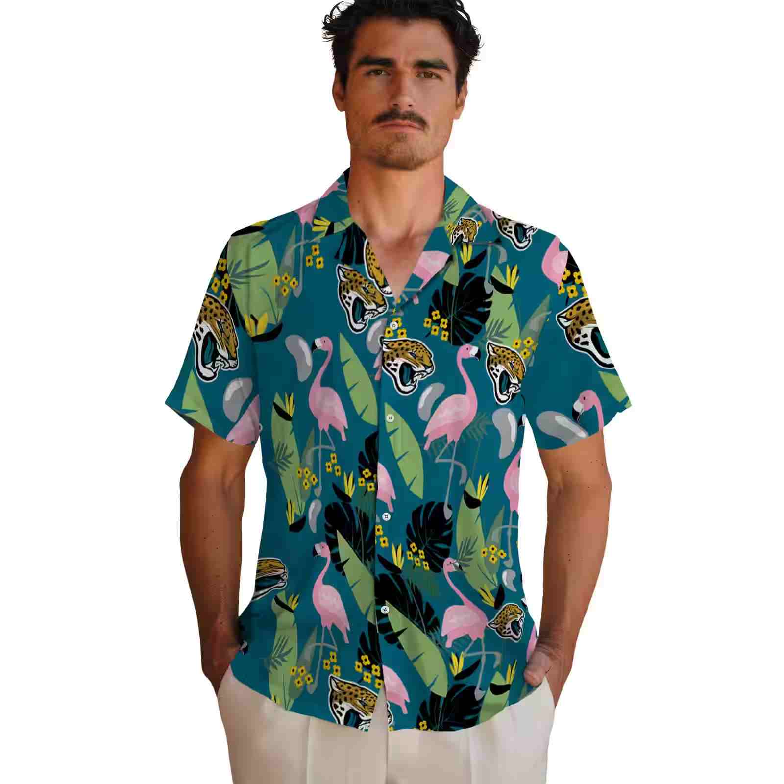 jacksonville jaguars flamingo leaves teal hawaiian shirt fashion forward