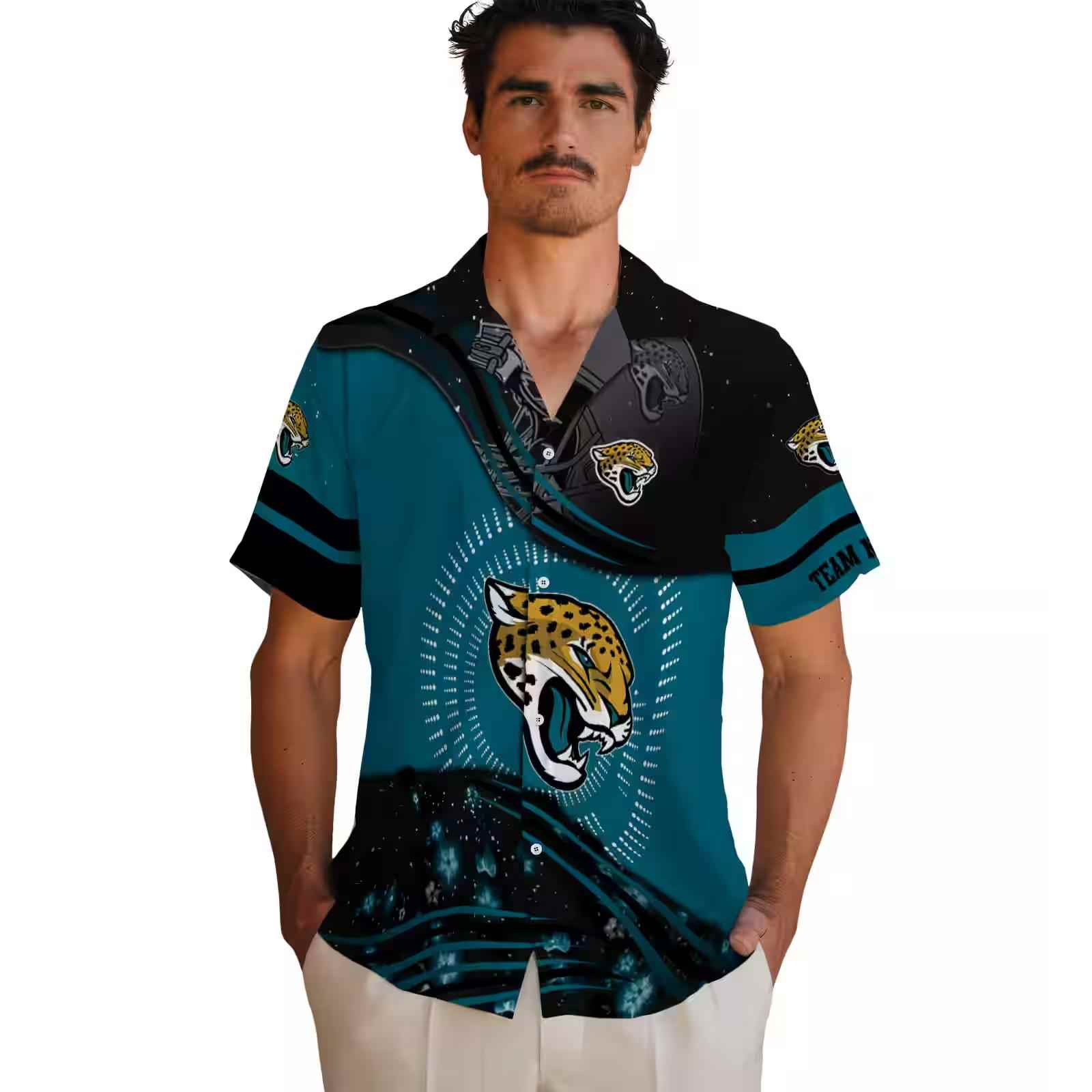 jacksonville jaguars football wave teal black hawaiian shirt fashion forward