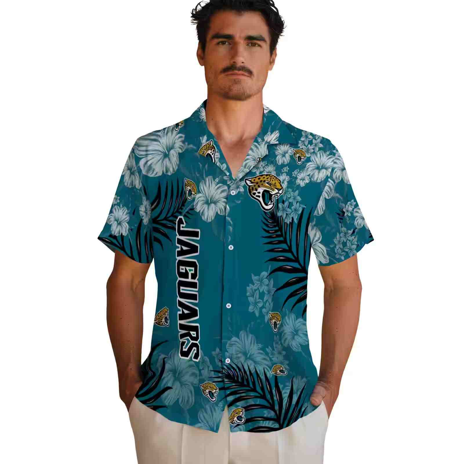 jacksonville jaguars hibiscus print teal hawaiian shirt fashion forward