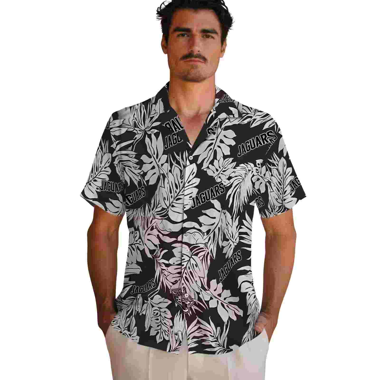 jacksonville jaguars monstera leaf pattern black hawaiian shirt fashion forward