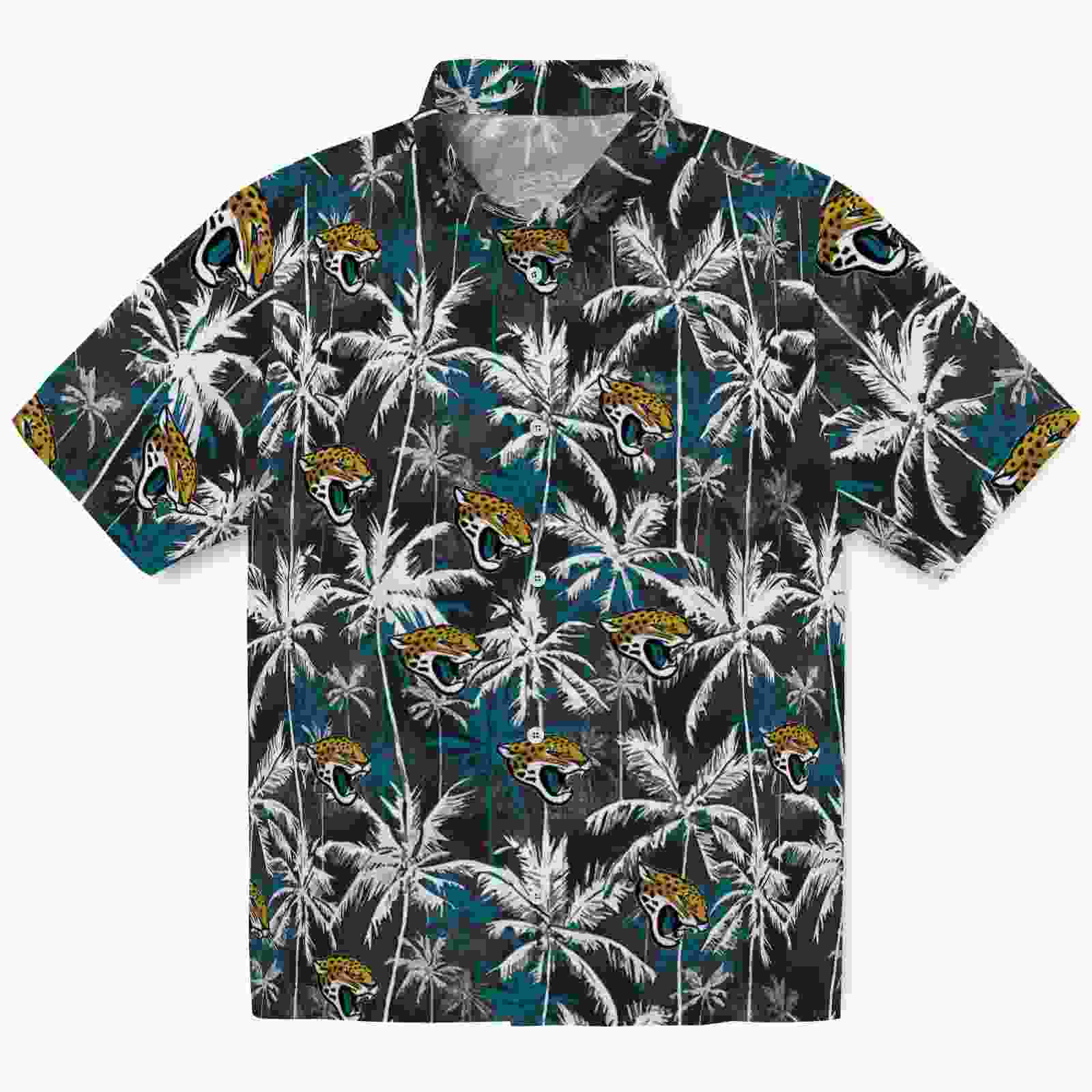 Jacksonville Jaguars Palm Pattern Teal Black Hawaiian Shirt