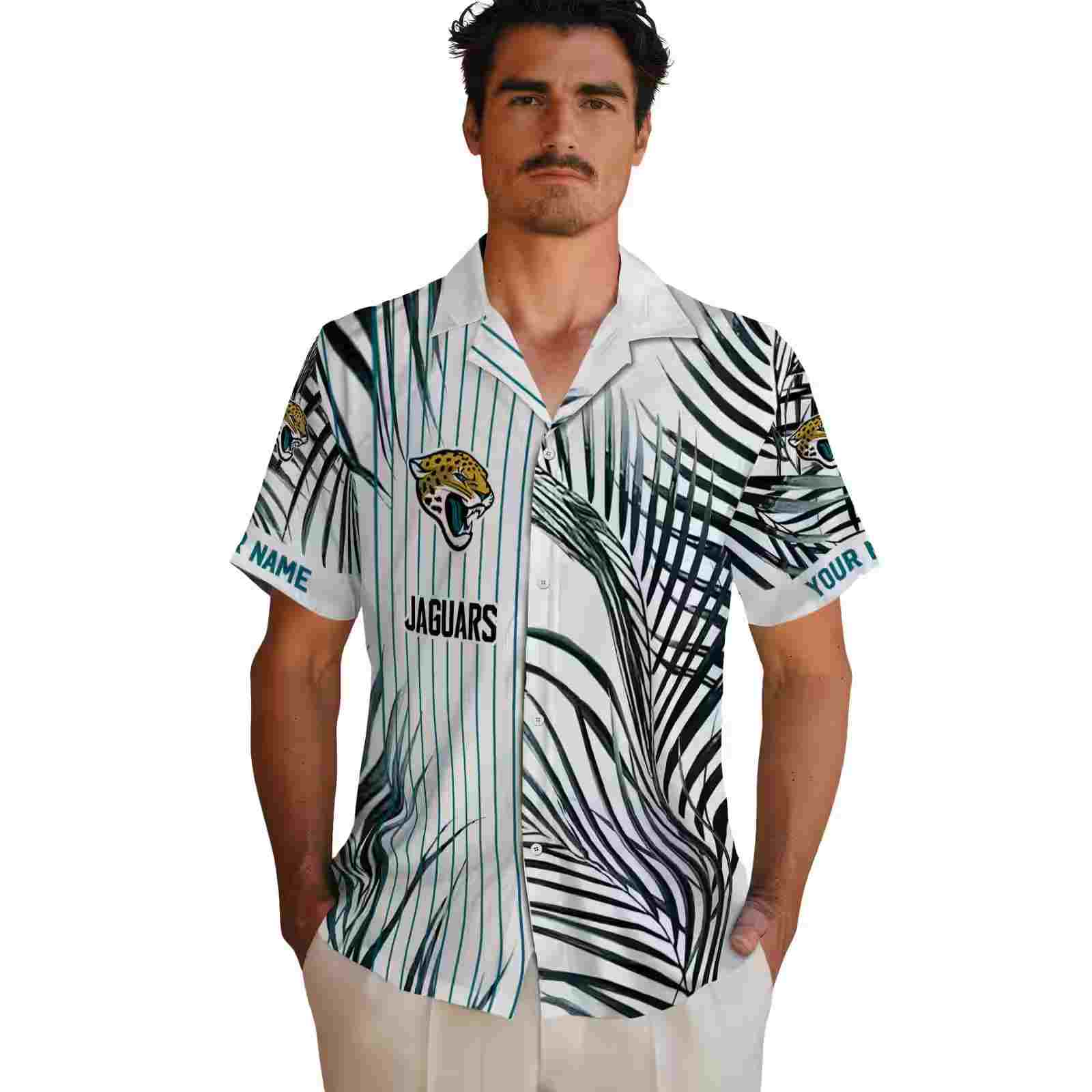 jacksonville jaguars palm stripes teal black white hawaiian shirt fashion forward