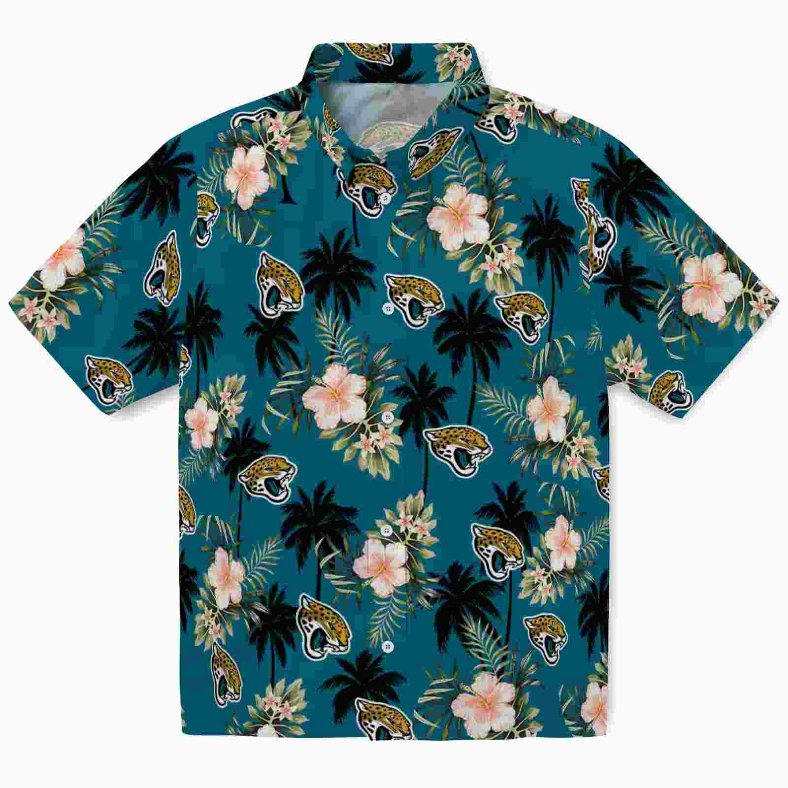 Jacksonville Jaguars Palm Tree Flower Teal Hawaiian Shirt