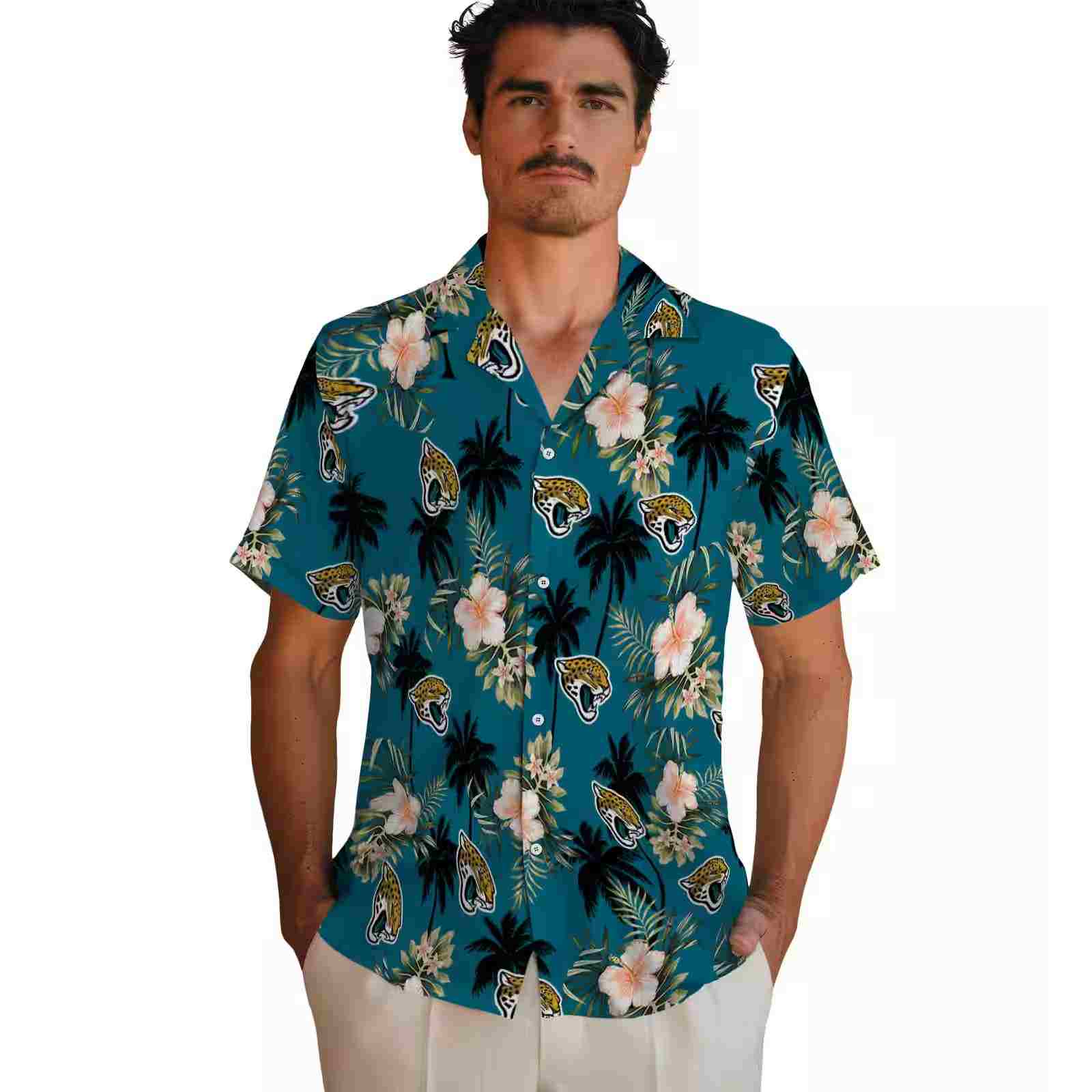 jacksonville jaguars palm tree flower teal hawaiian shirt fashion forward